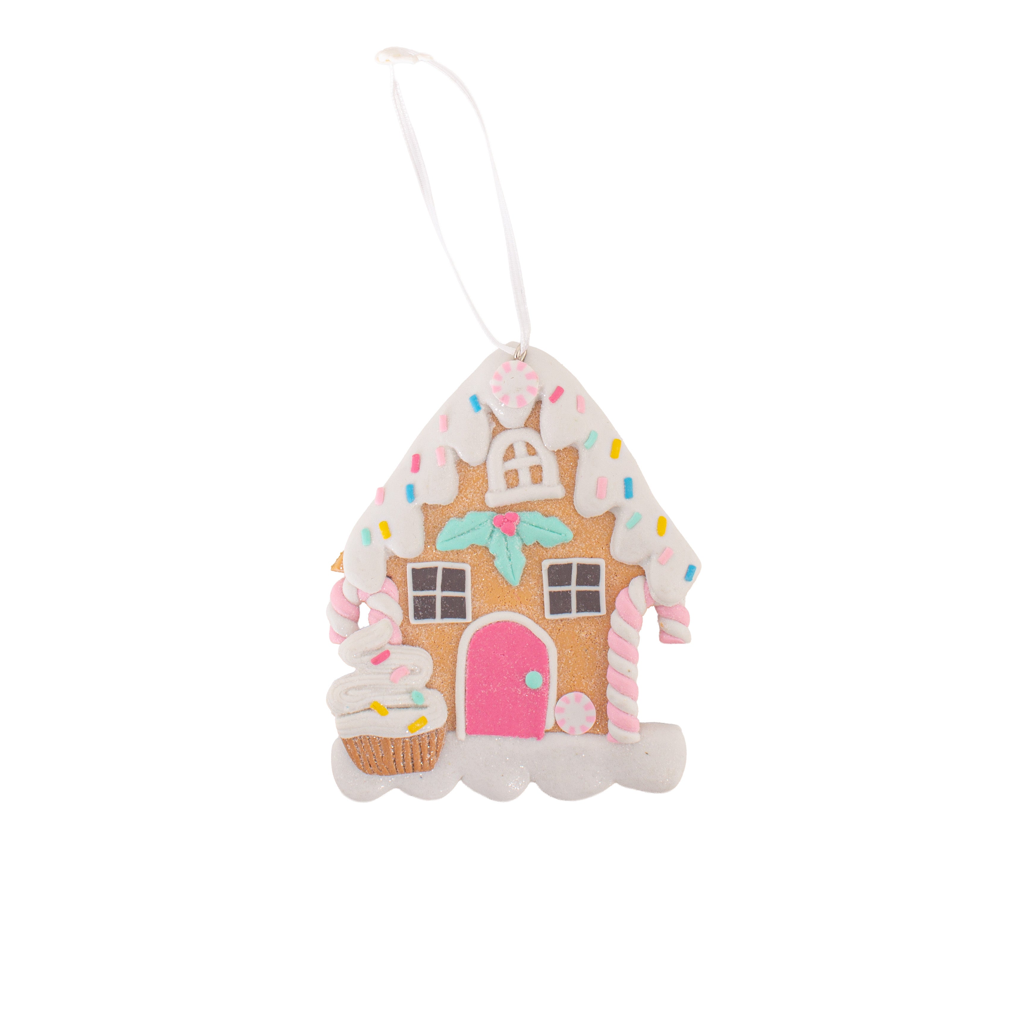 Hanging Gingerbread House Ice Cream & Candy Cane 10cm 1pc