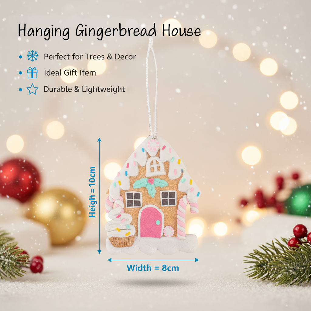 Hanging Gingerbread House Ice Cream & Candy Cane 10cm 1pc