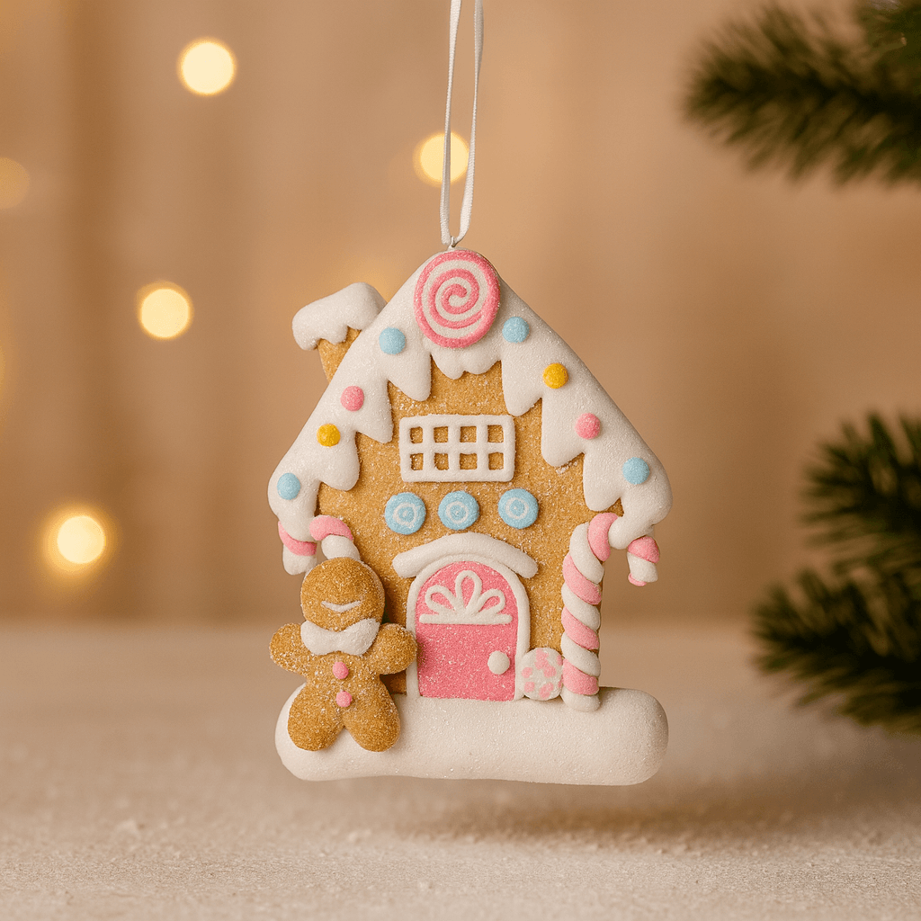Hanging Gingerbread House Gingerbread & Candy Cane 10cm 1pc