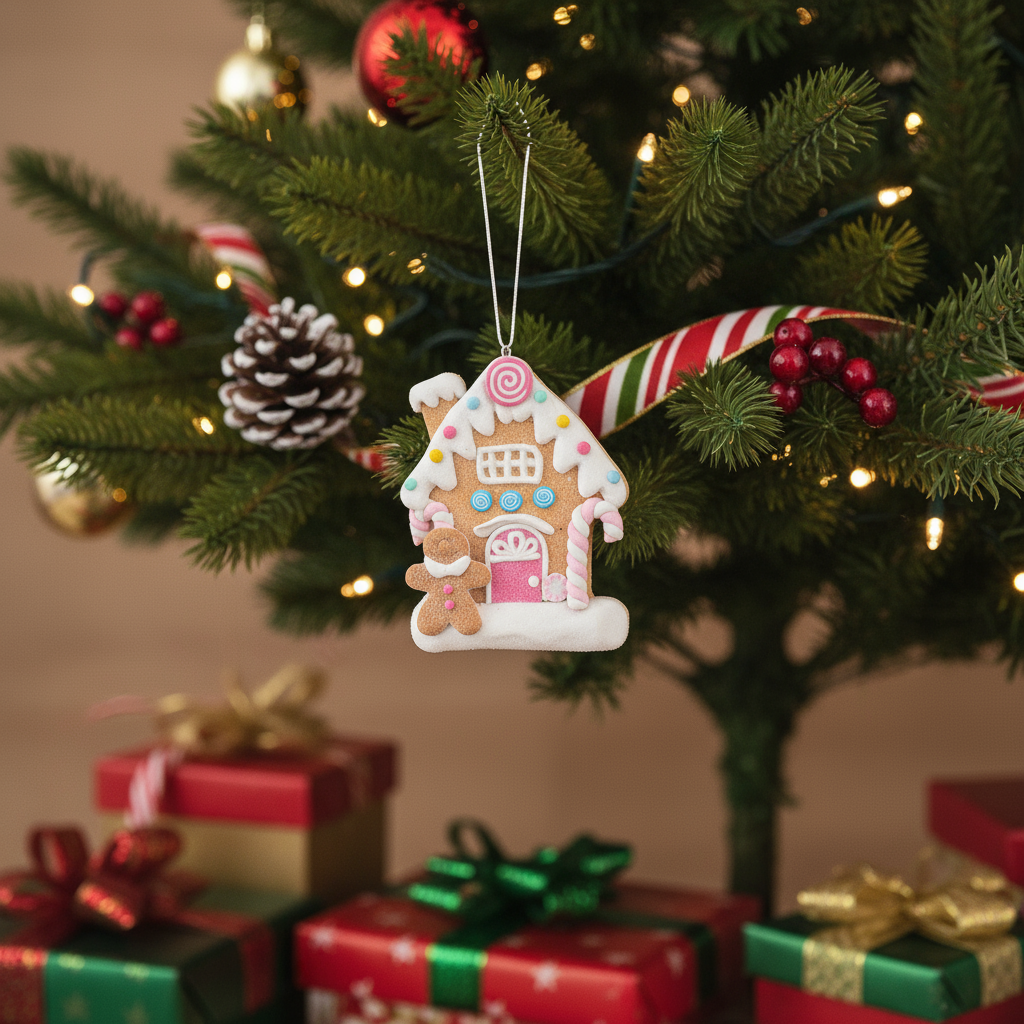 Hanging Gingerbread House Gingerbread & Candy Cane 10cm 1pc