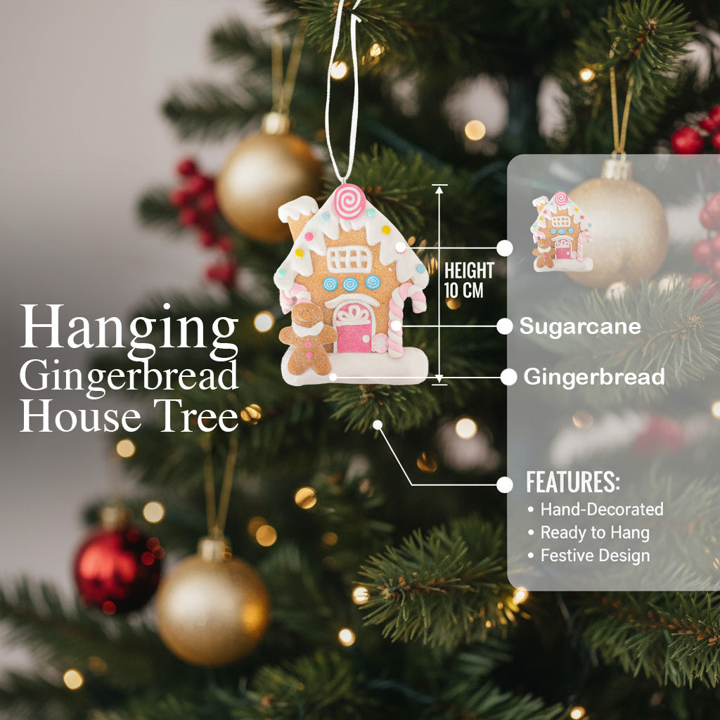 Hanging Gingerbread House Gingerbread & Candy Cane 10cm 1pc