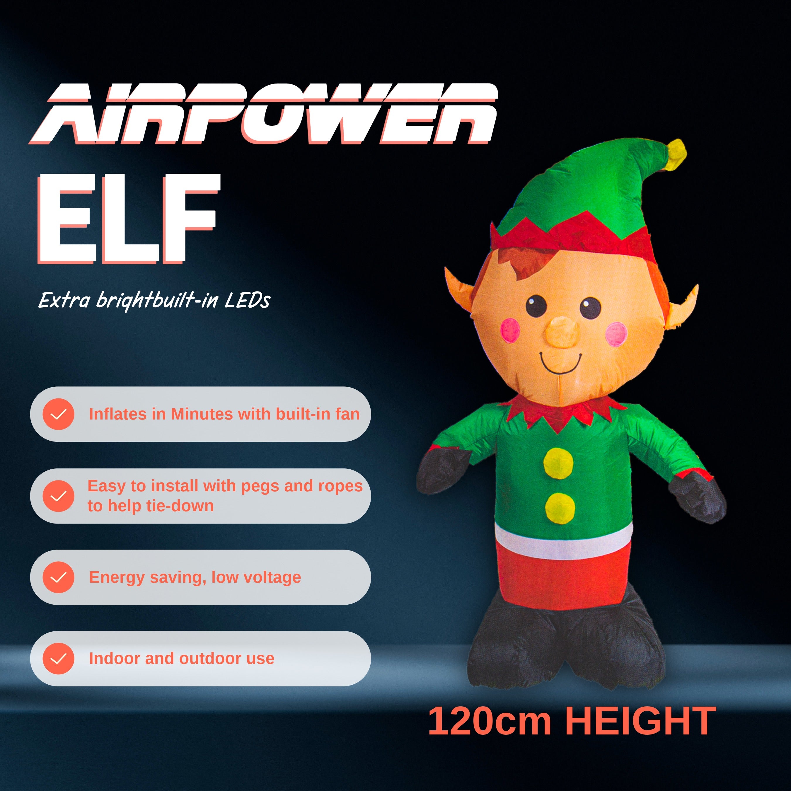 Inflatable Christmas Decoration Electric Air Power Blow Up with Light Elf 120cm 1pc