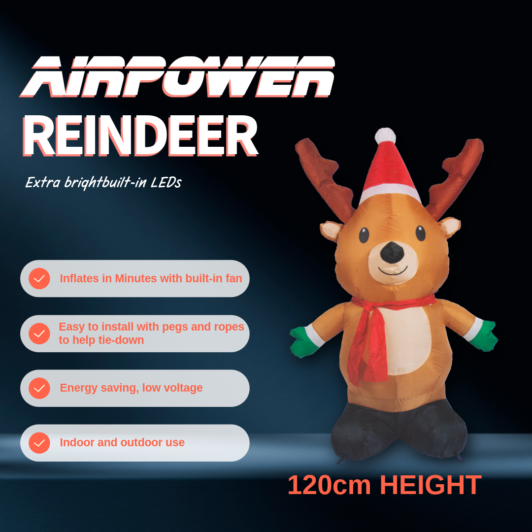 Inflatable Christmas Decoration Electric Air Power Blow Up with Light Reindeer 120cm 1pc