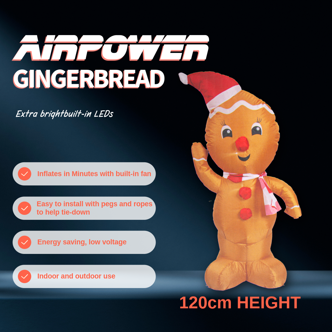 Inflatable Christmas Decoration Electric Air Power Blow Up with Light Gingerbread 120cm 1pc