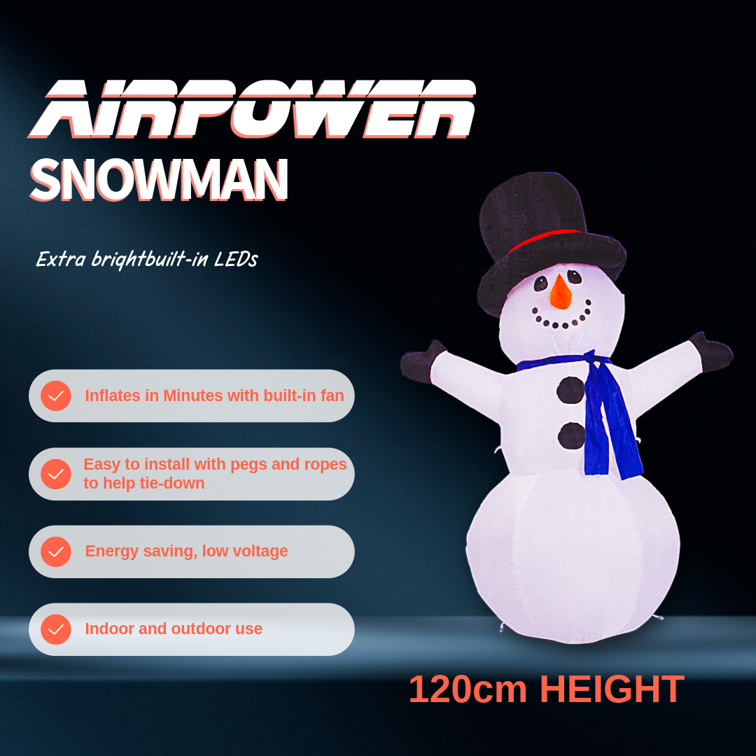 Inflatable Christmas Decoration Electric Air Power Blow Up with Light Snowman 120cm 1pc