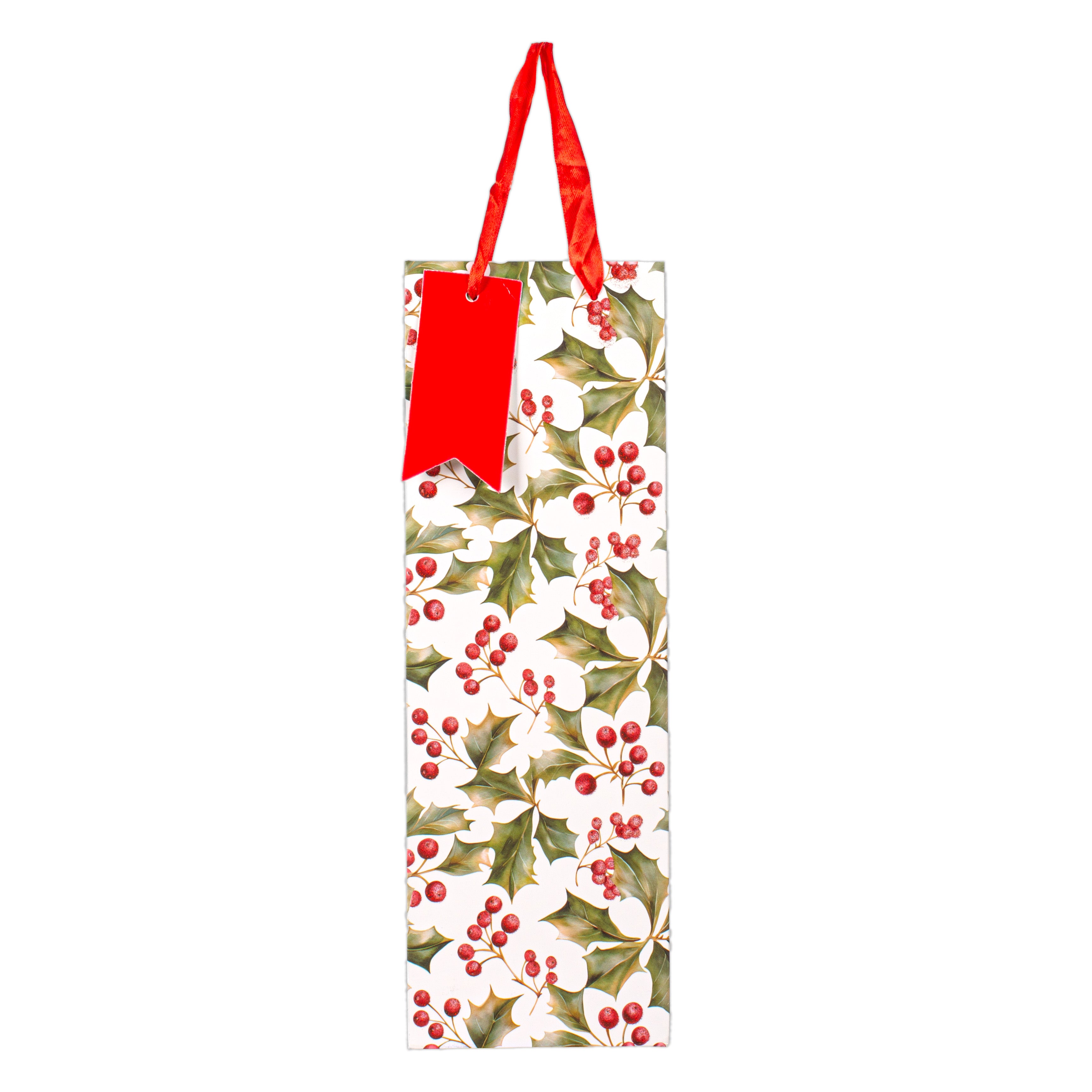 Christmas Wine Gift Bag with Glitter Winter Holly 12 X 10 X 36cm 1pc