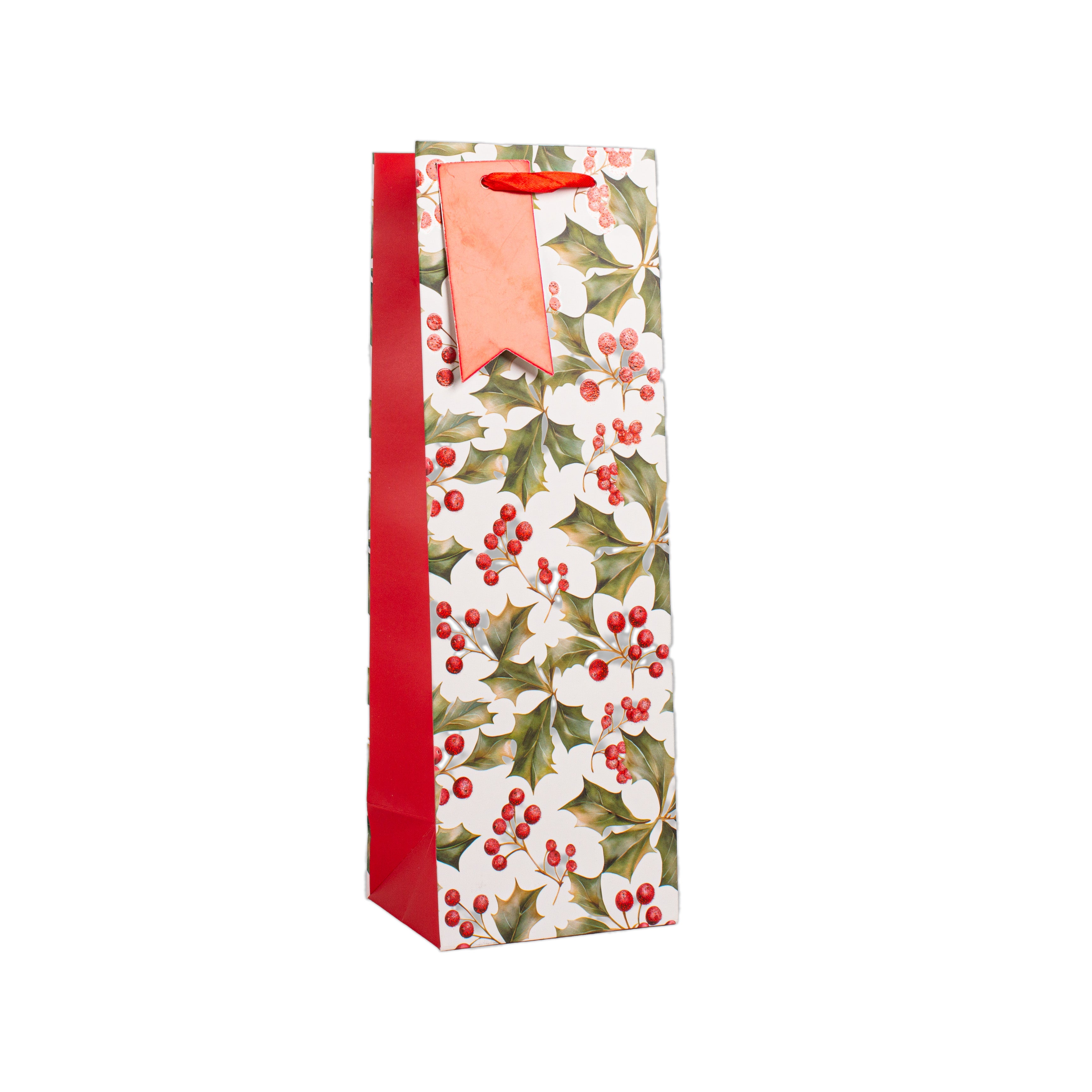 Christmas Wine Gift Bag with Glitter Winter Holly 12 X 10 X 36cm 1pc