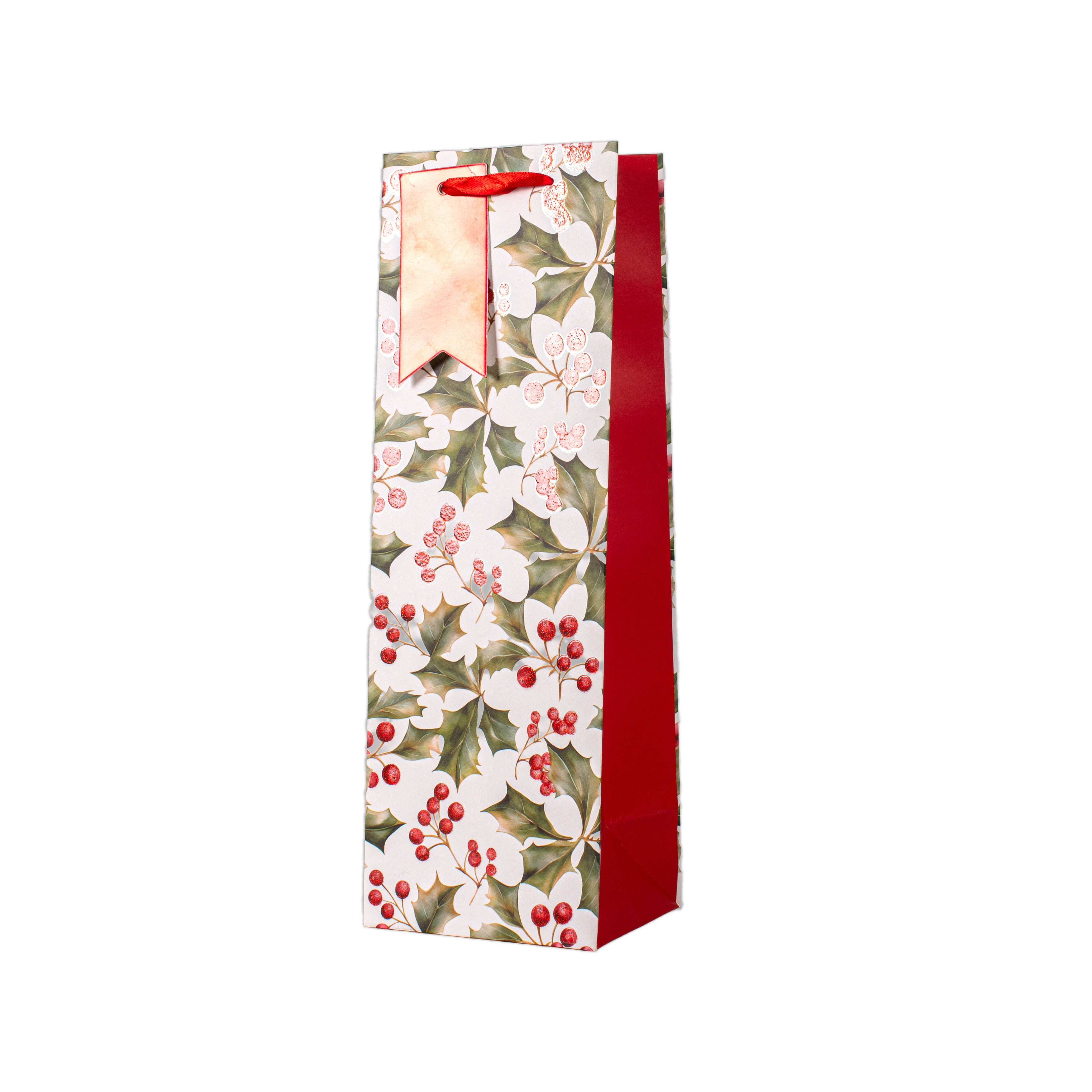 Christmas Wine Gift Bag with Glitter Winter Holly 12 X 10 X 36cm 1pc