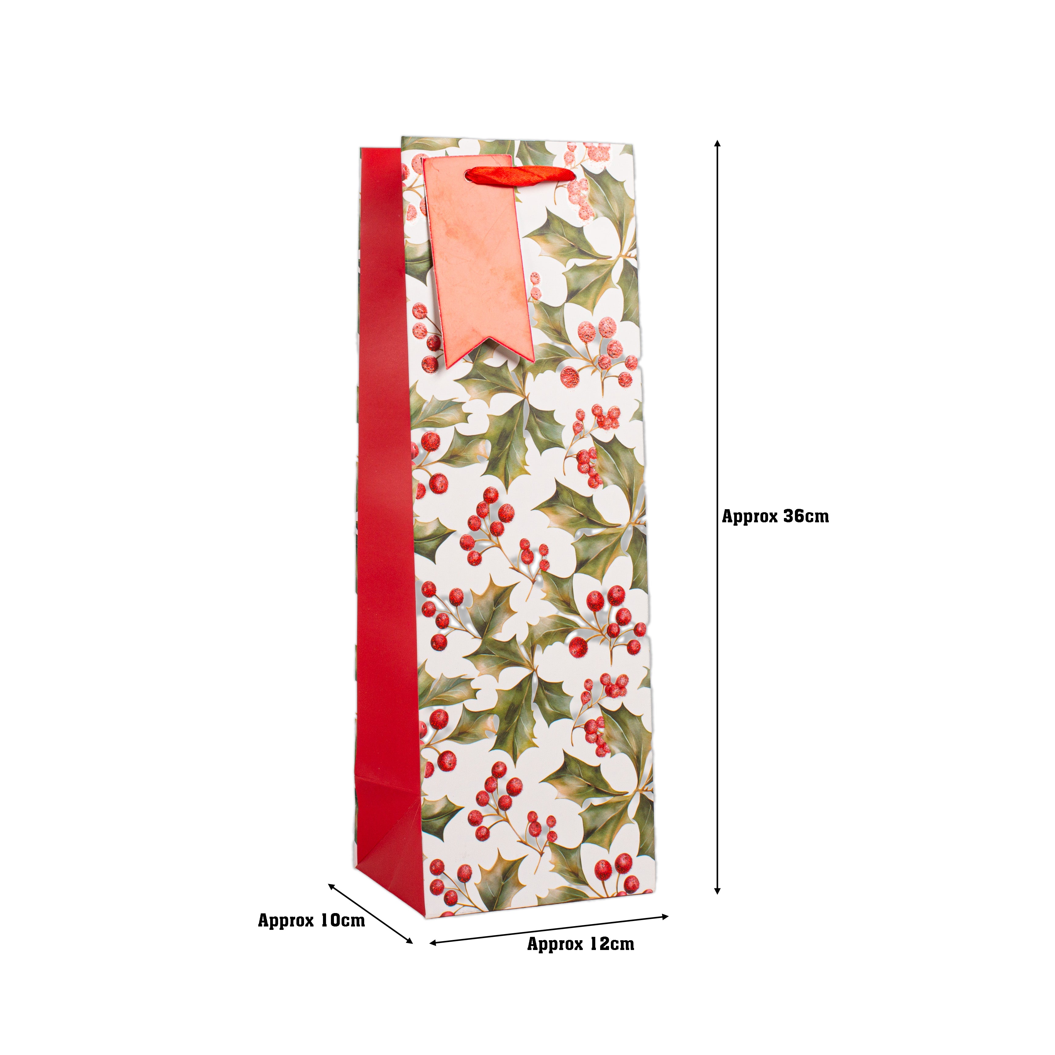 Christmas Wine Gift Bag with Glitter Winter Holly 12 X 10 X 36cm 1pc
