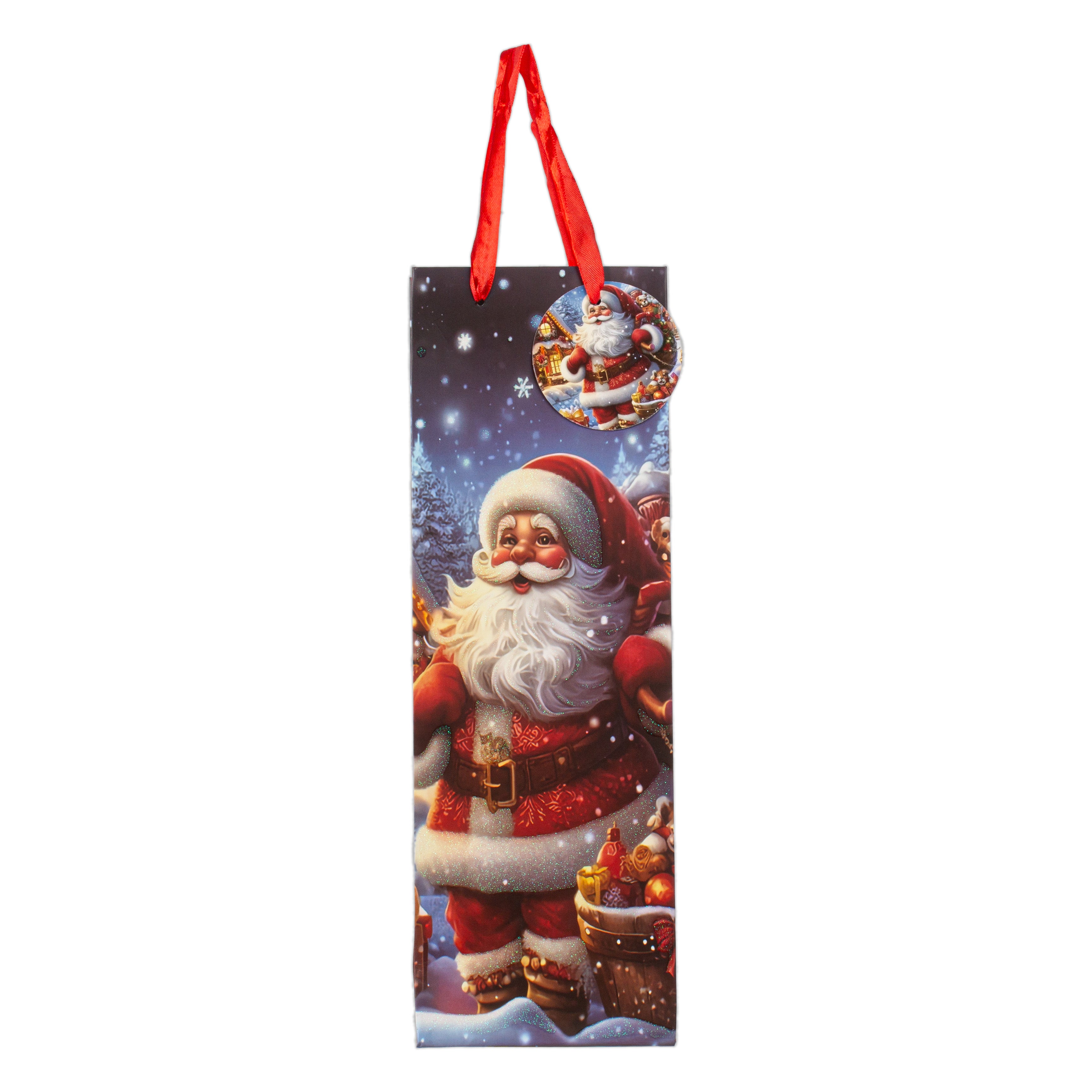 Christmas Wine Gift Bag with Glitter Santa 12 X 10 X 36cm 1pc