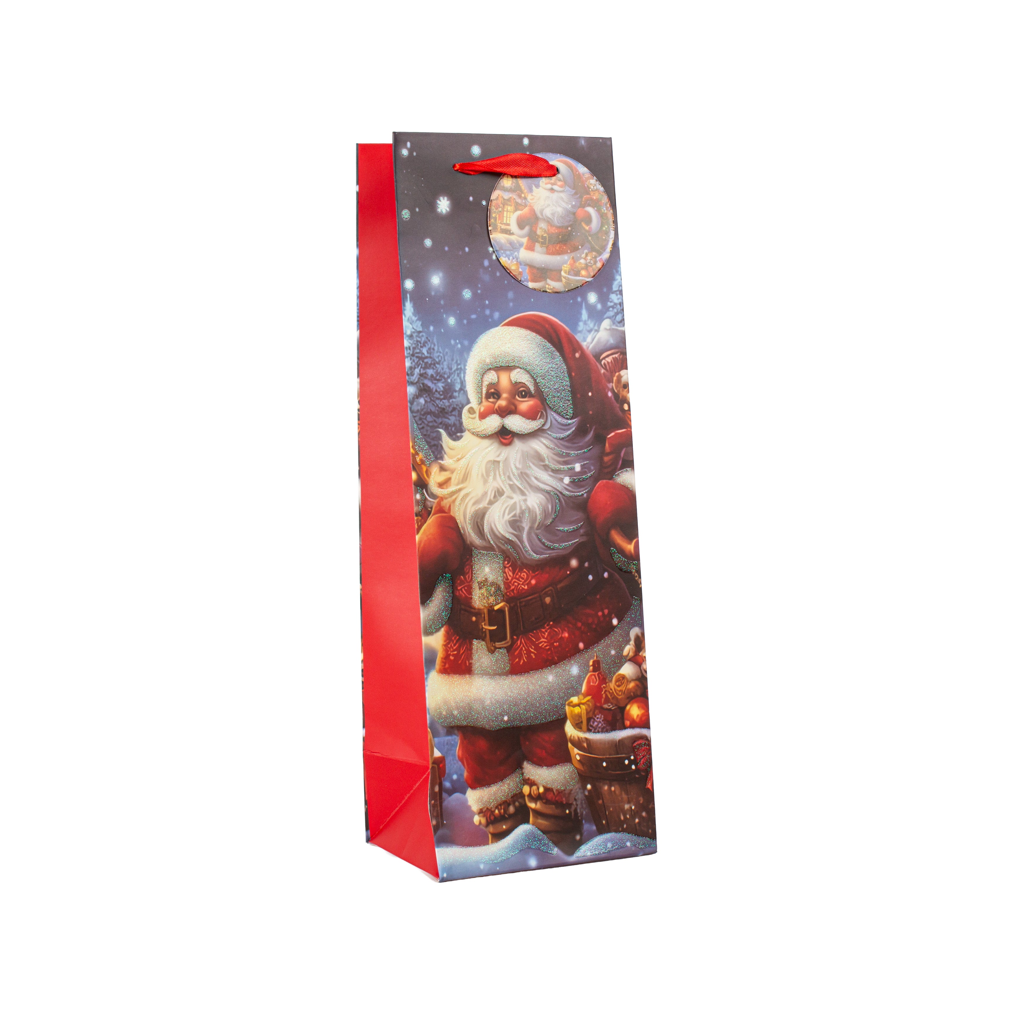 Christmas Wine Gift Bag with Glitter Santa 12 X 10 X 36cm 1pc