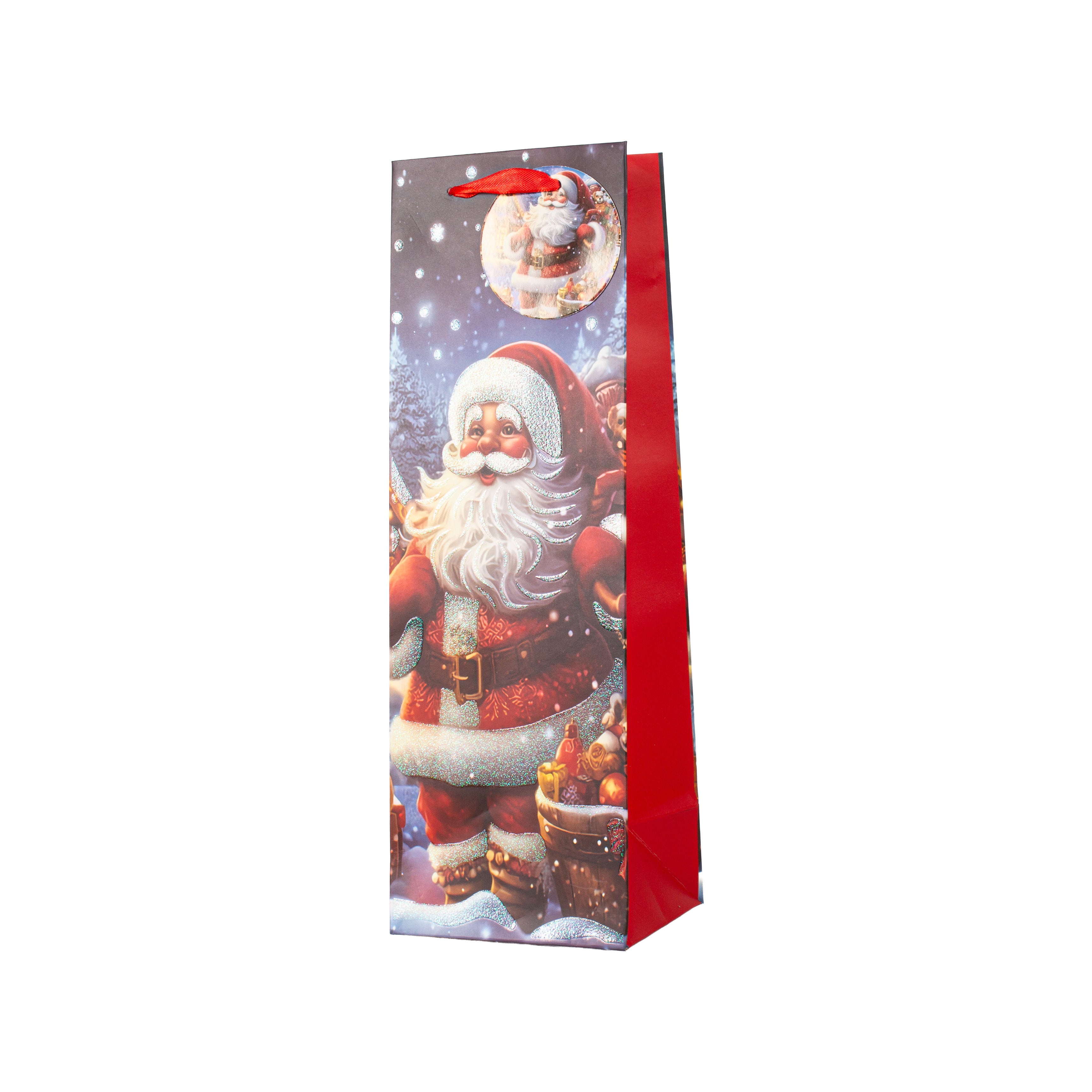 Christmas Wine Gift Bag with Glitter Santa 12 X 10 X 36cm 1pc