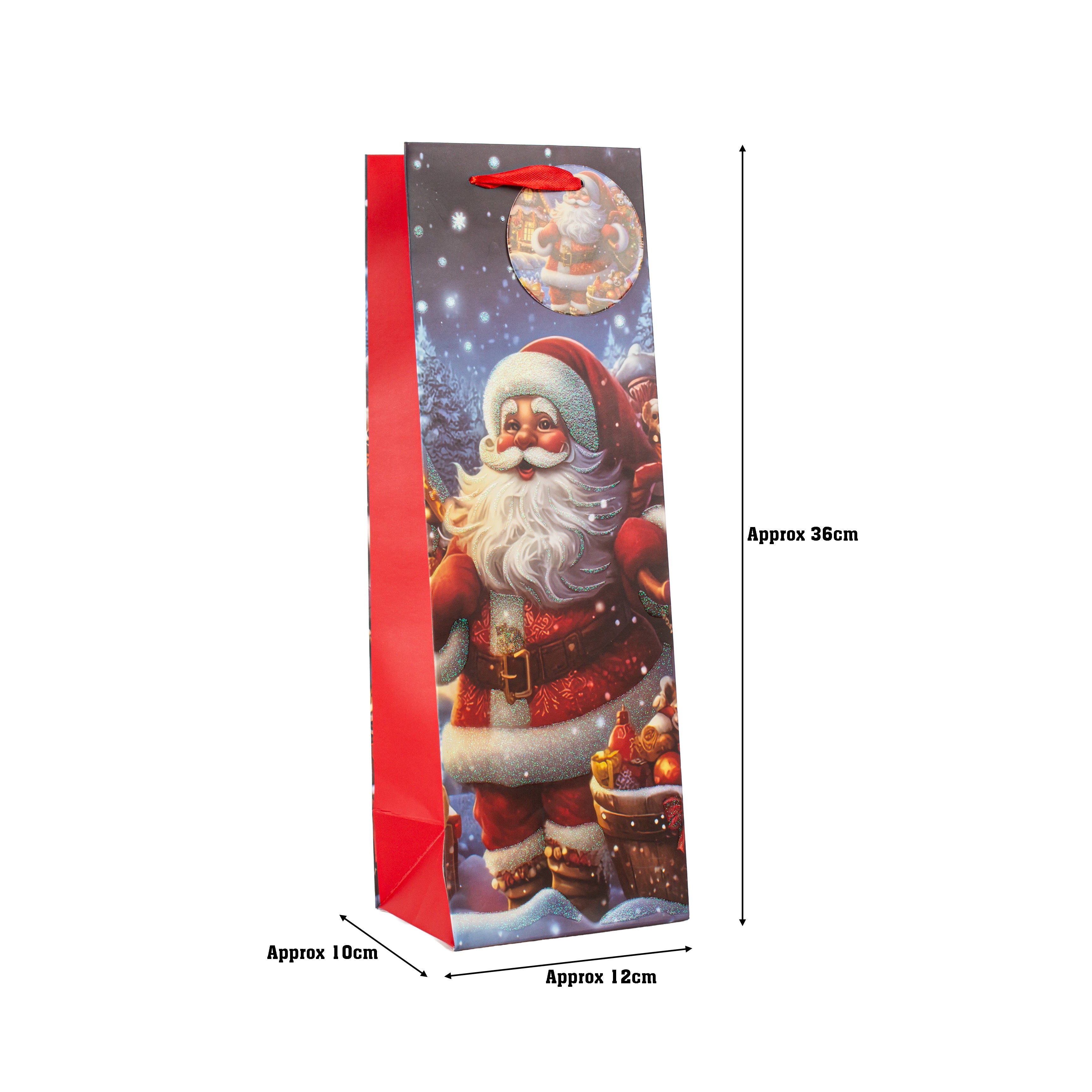 Christmas Wine Gift Bag with Glitter Santa 12 X 10 X 36cm 1pc