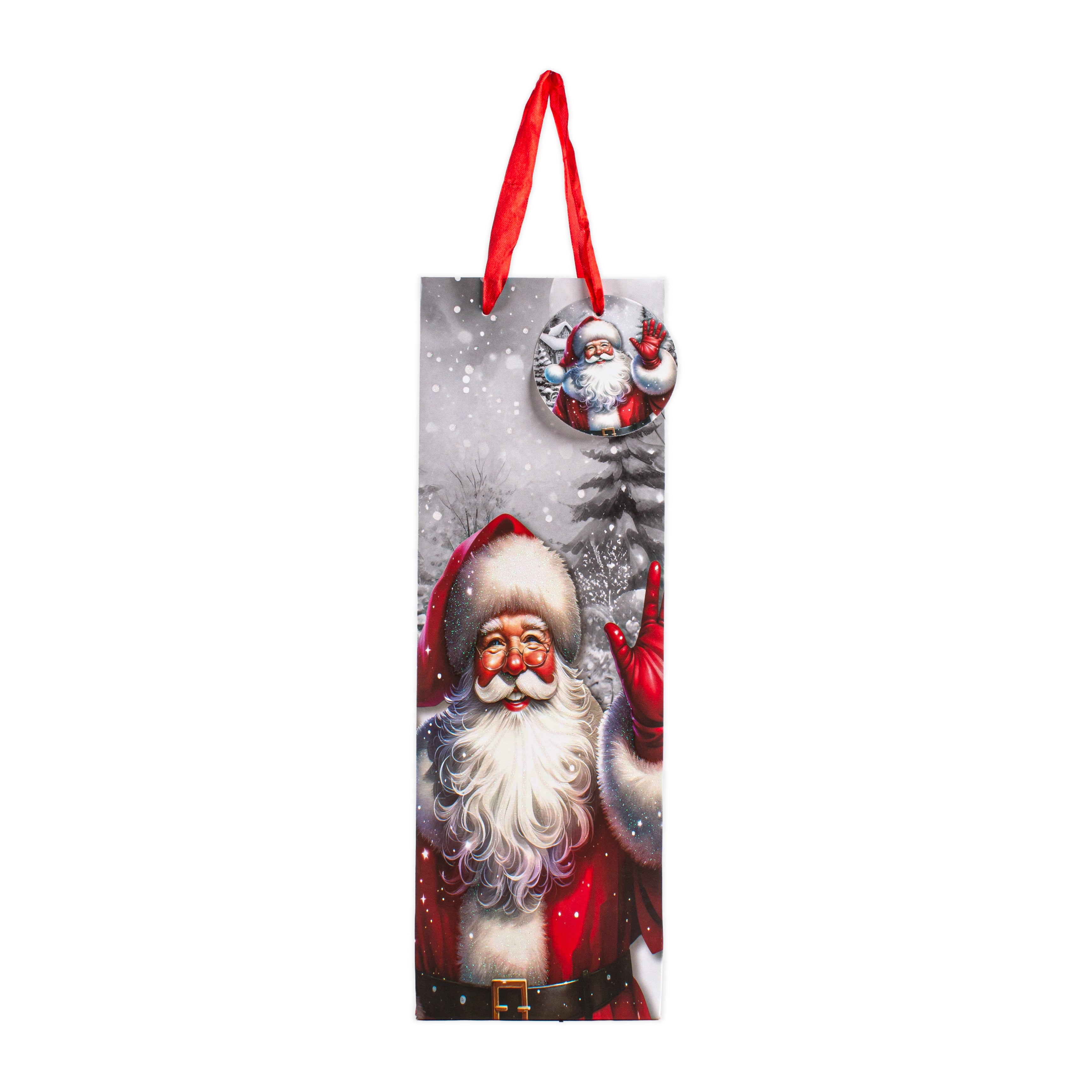 Christmas Wine Gift Bag with Glitter Santa Claus 12 X 10 X 36cm 1pc