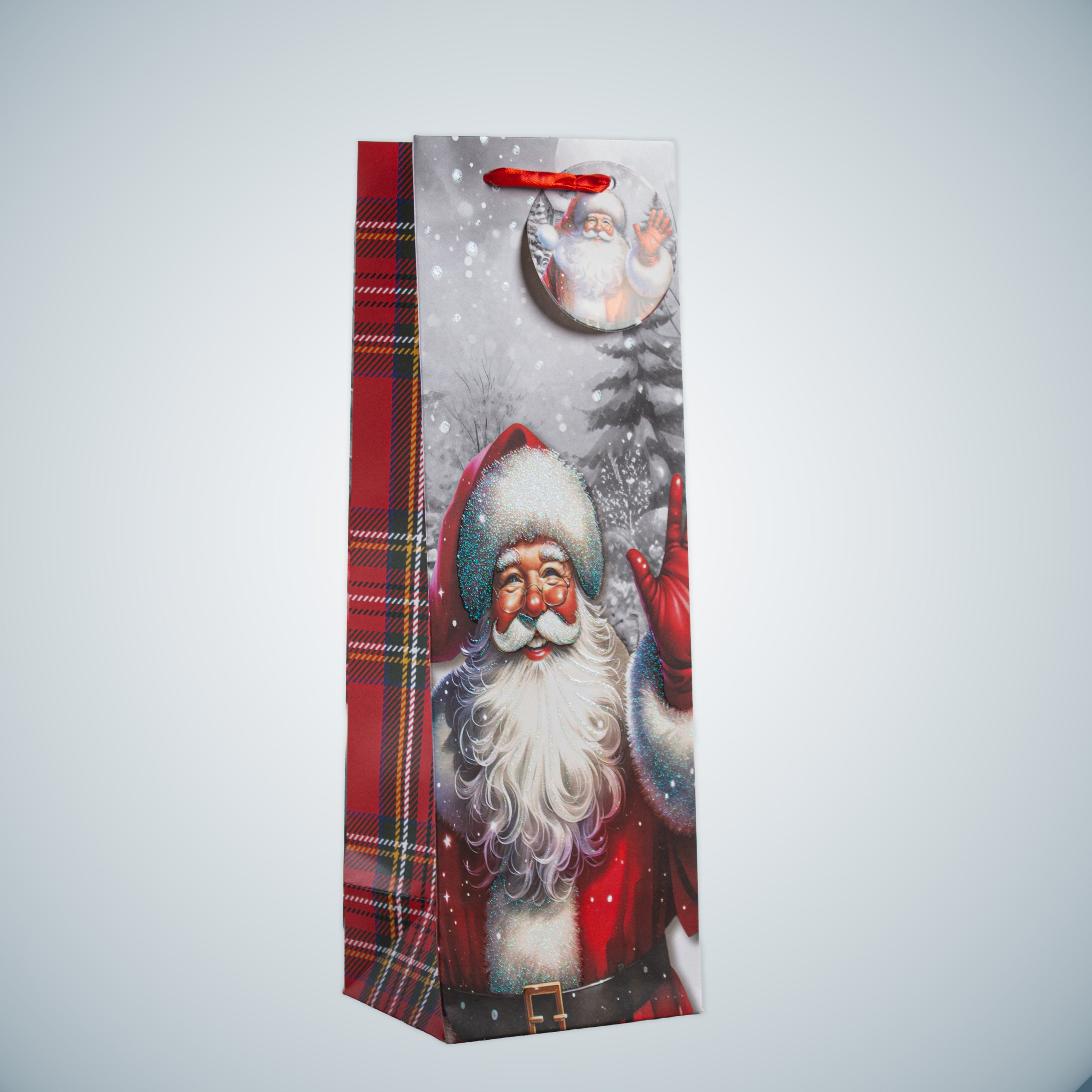 Christmas Wine Gift Bag with Glitter Santa Claus 12 X 10 X 36cm 1pc
