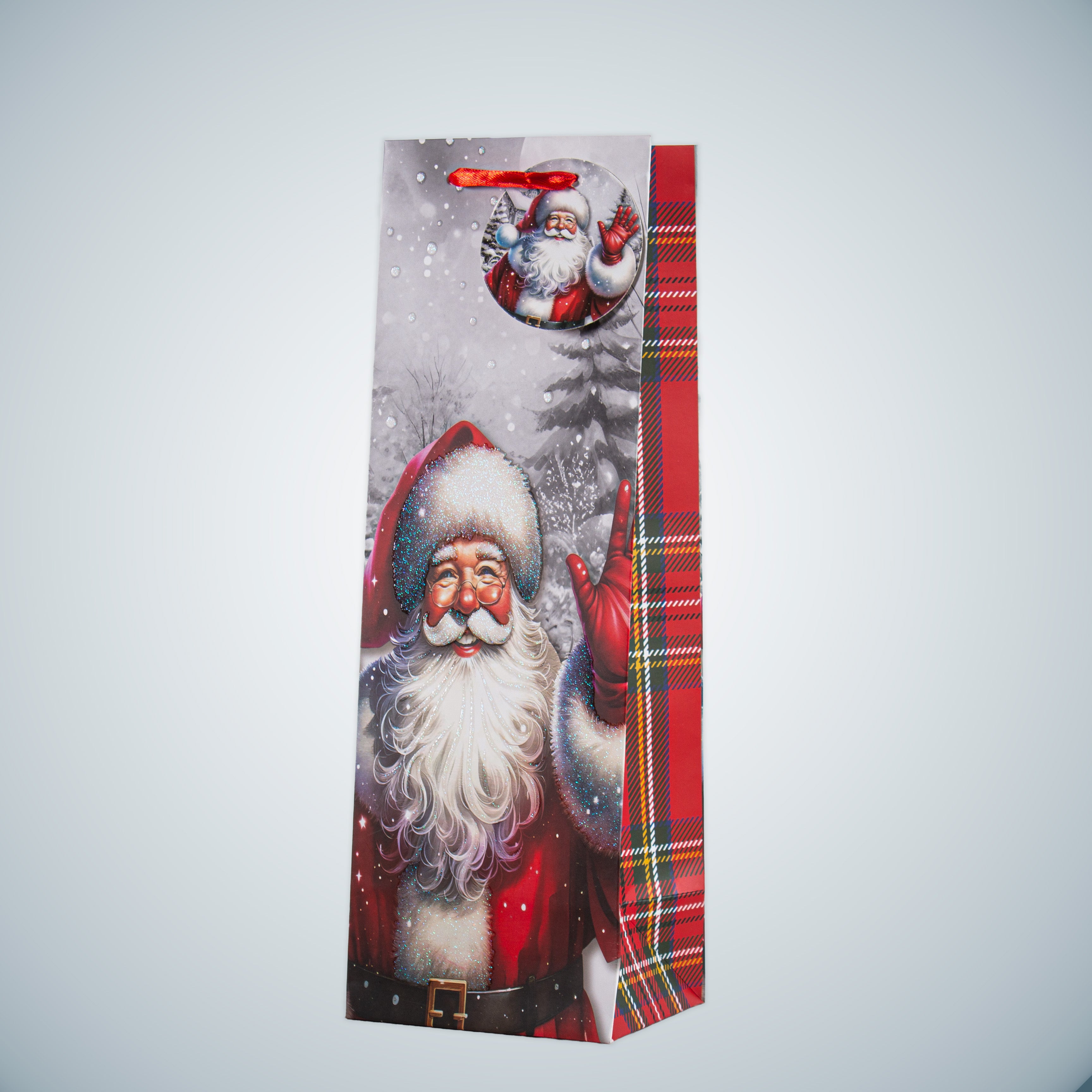 Christmas Wine Gift Bag with Glitter Santa Claus 12 X 10 X 36cm 1pc