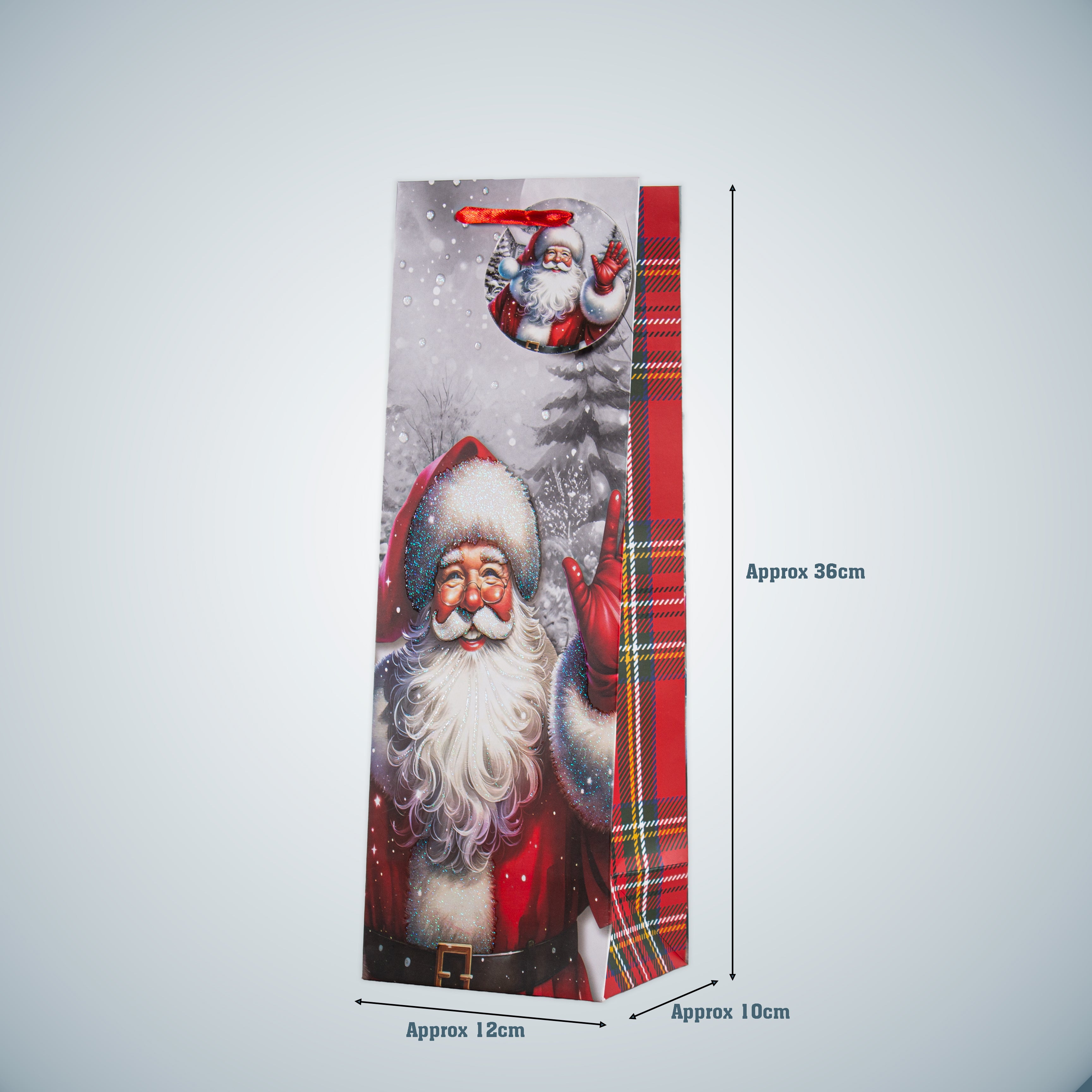 Christmas Wine Gift Bag with Glitter Santa Claus 12 X 10 X 36cm 1pc