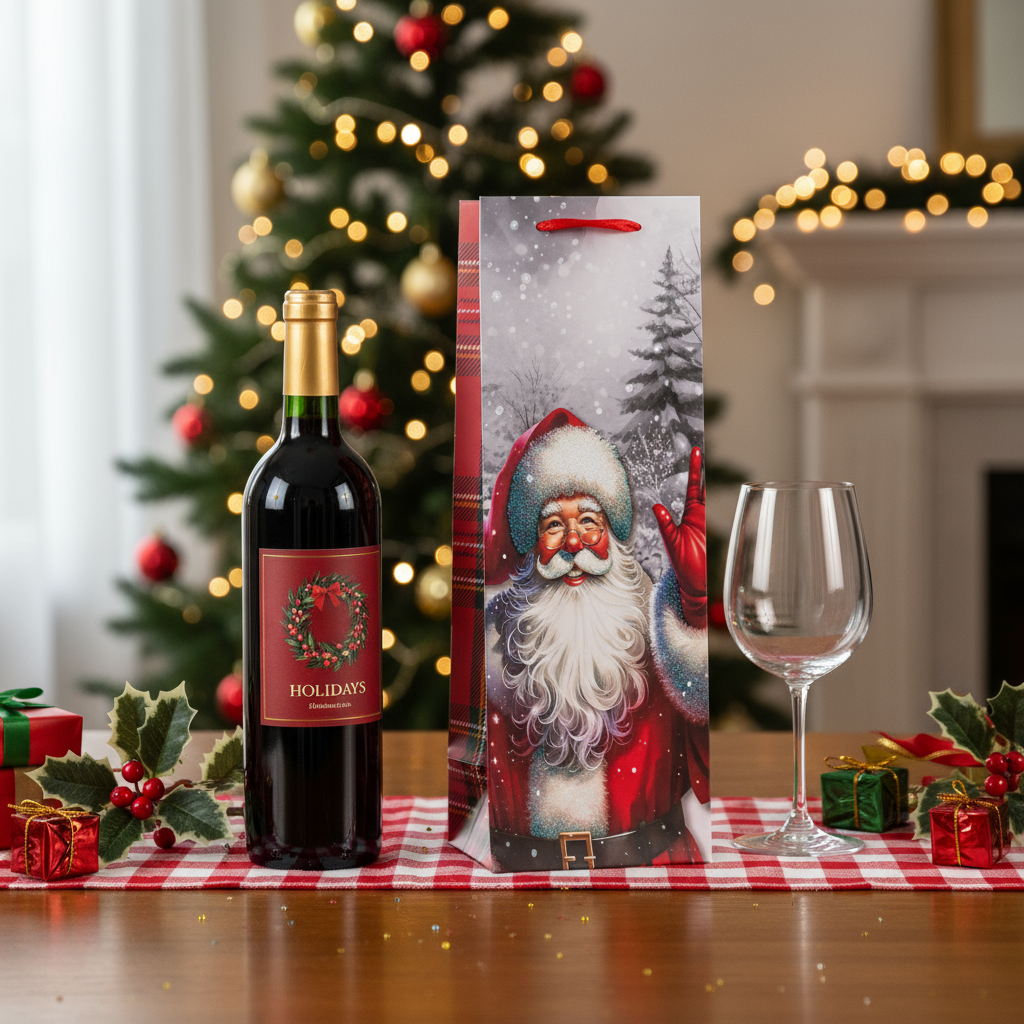 Christmas Wine Gift Bag with Glitter Santa Claus 12 X 10 X 36cm 1pc