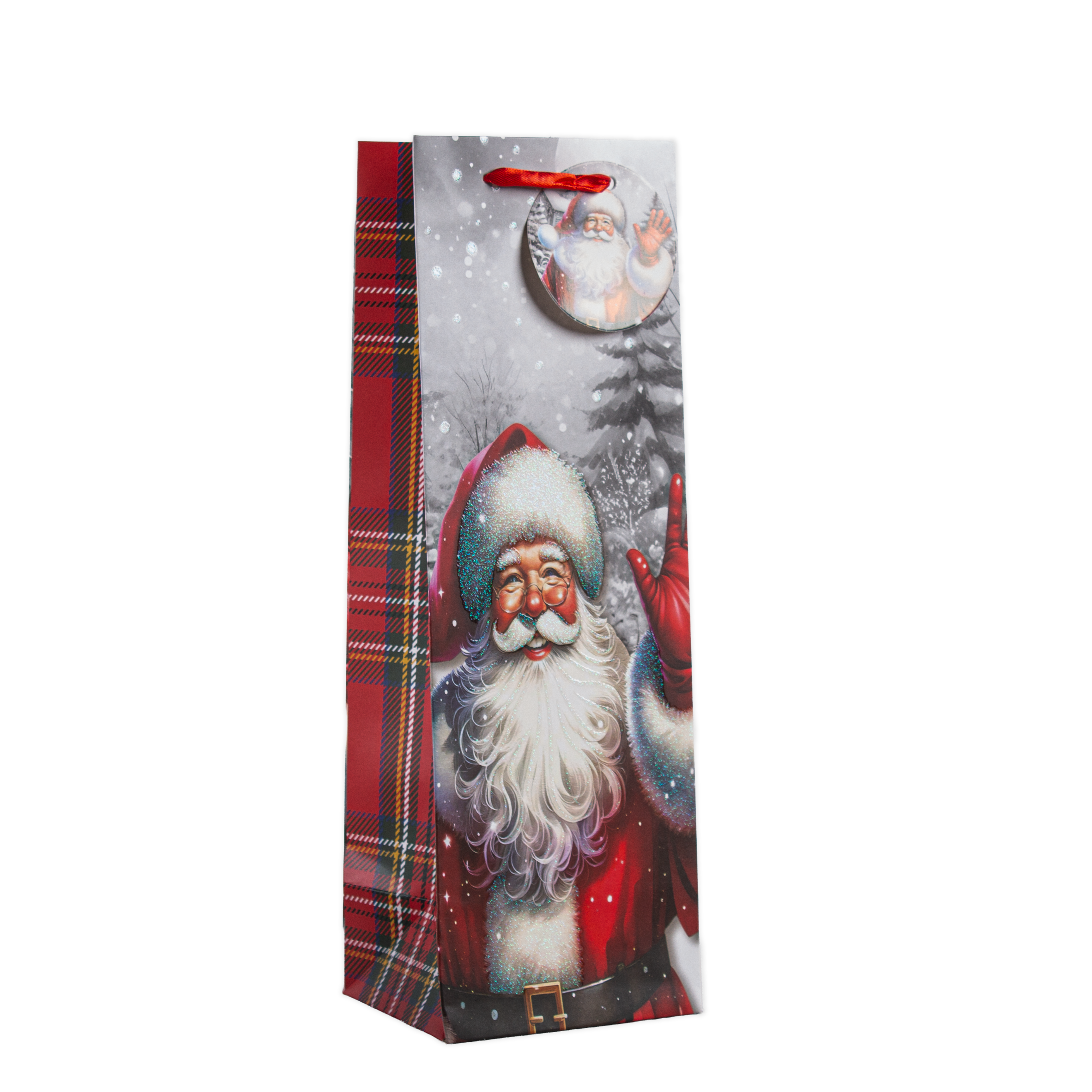 Christmas Wine Gift Bag with Glitter Santa Claus 12 X 10 X 36cm 1pc