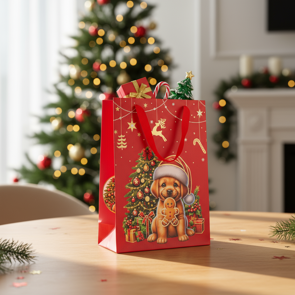 Festive Gift Bag With Foil Detailing Pawsome Christmas 18 X 8 X 24cm 1pc