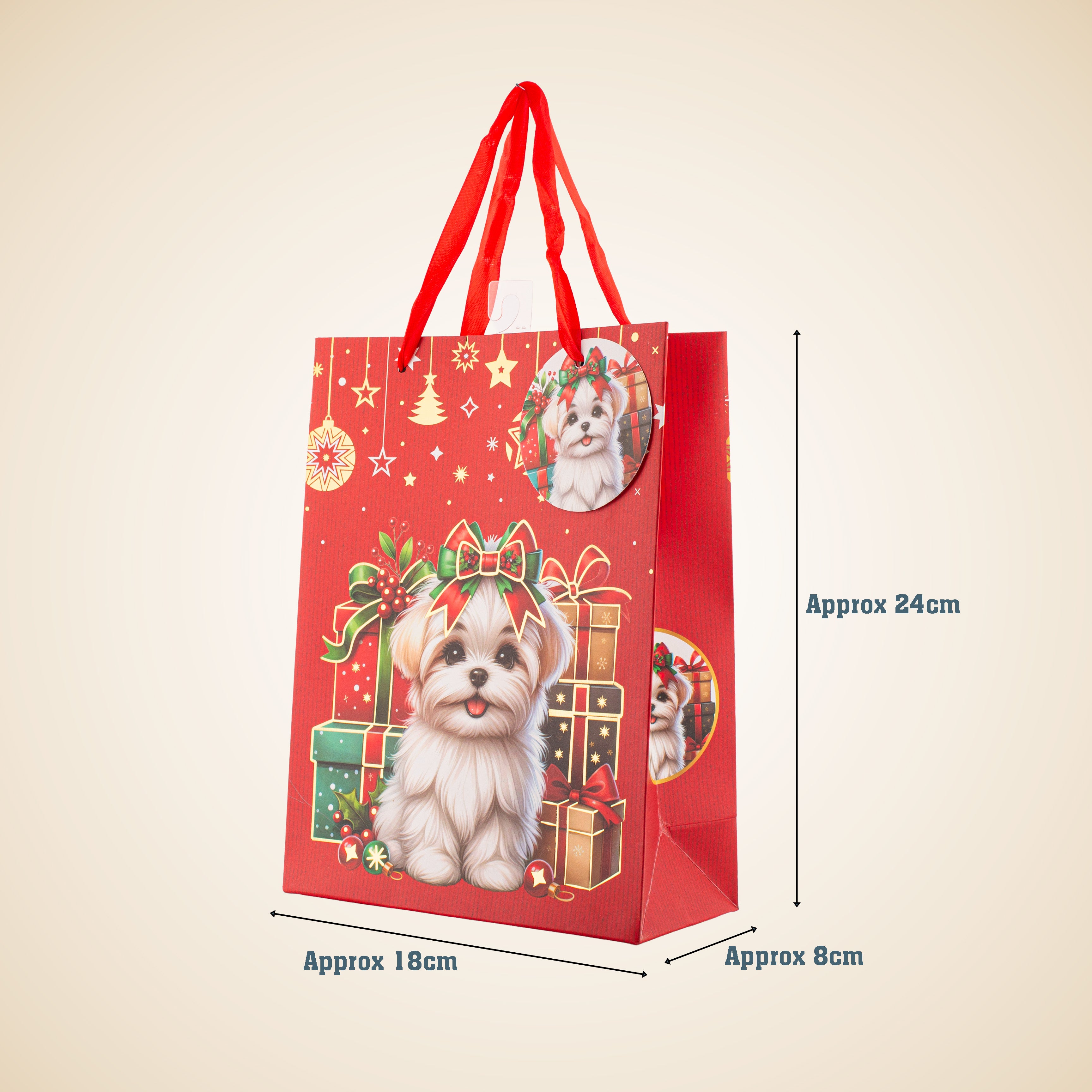 Festive Gift Bag With Foil Detailing Paw-fect Holidays 18 X 8 X 24cm 1pc
