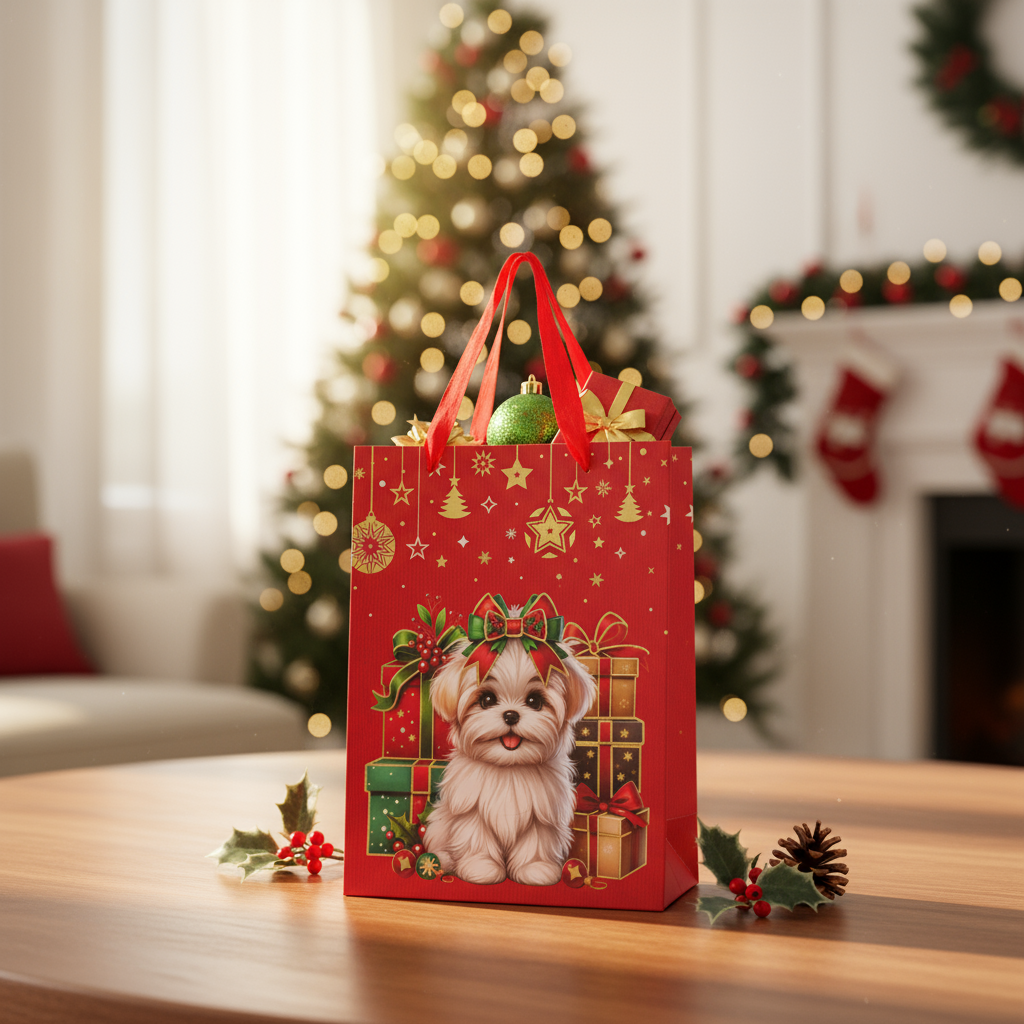 Festive Gift Bag With Foil Detailing Paw-fect Holidays 18 X 8 X 24cm 1pc