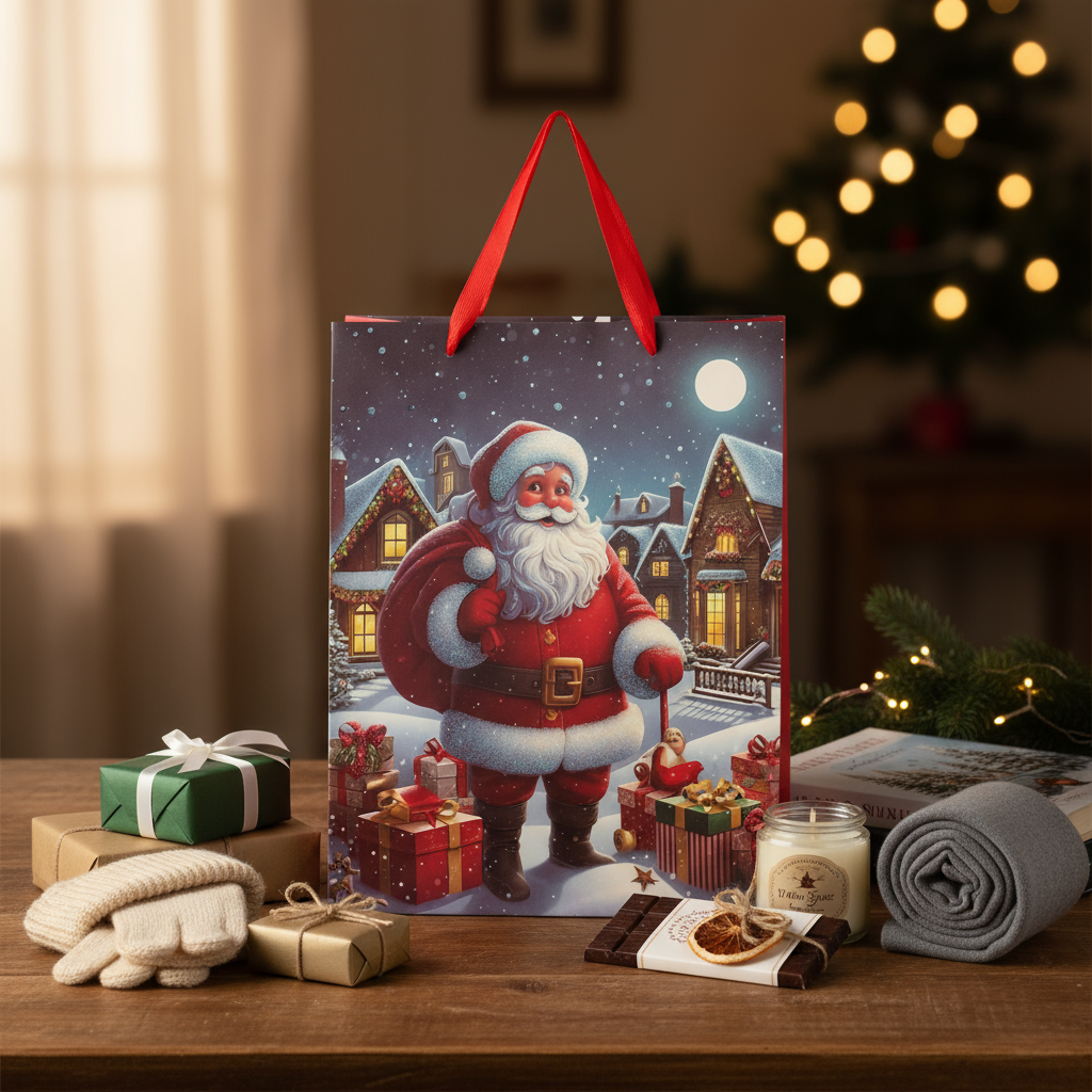 Christmas Gift Bag With Glitter Gifts from Santa 26 X 10 X 32cm 1pc