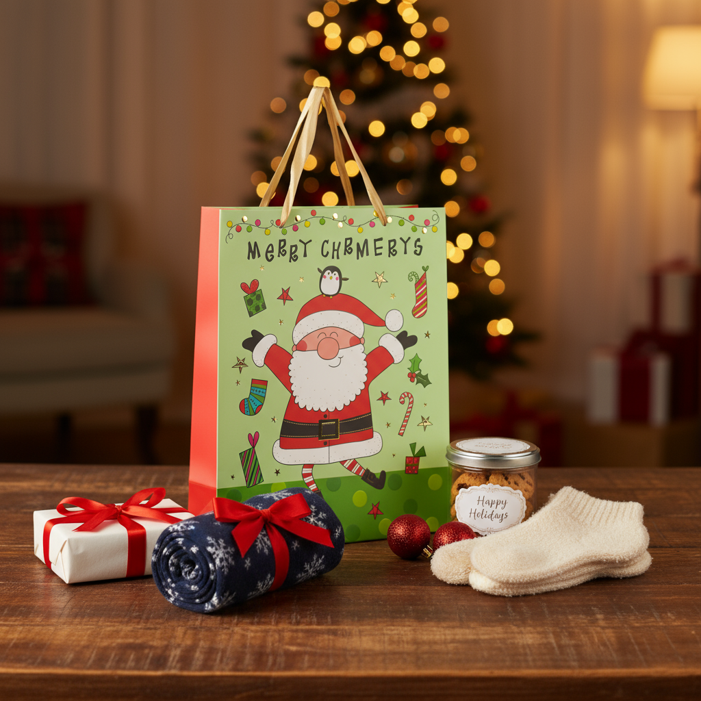 Christmas Gift Bag with Foil Detailing Joyful Santa 26 X 10 X 32cm 1pc
