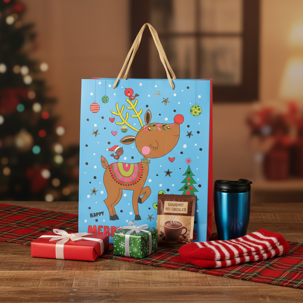 Christmas Gift Bag with Foil Detailing Joyful Reindeer 26 X 10 X 32cm 1pc
