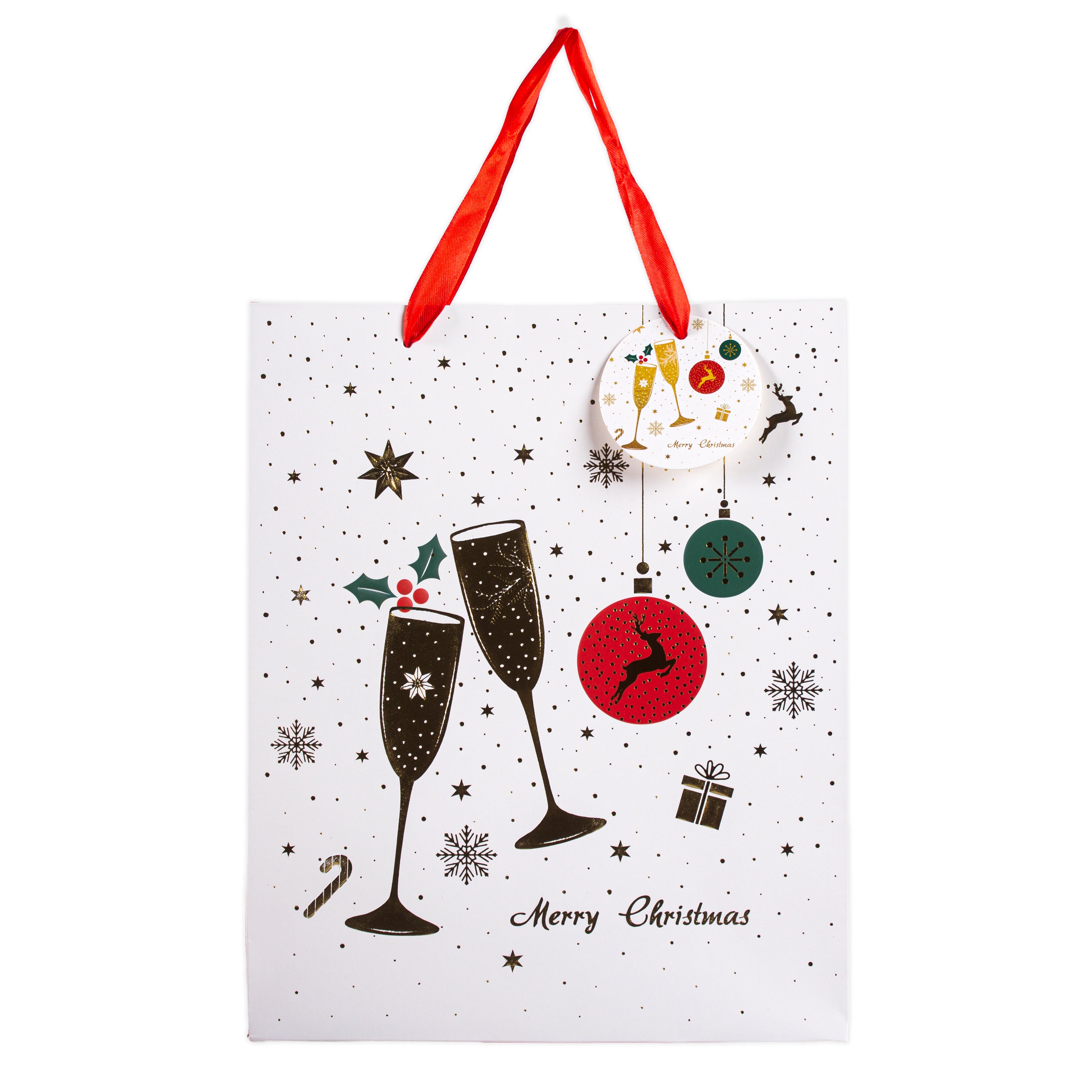 Christmas Gift Bag With Foil Detailing Merry Celebrations 26 X 10 X 32cm 1pc