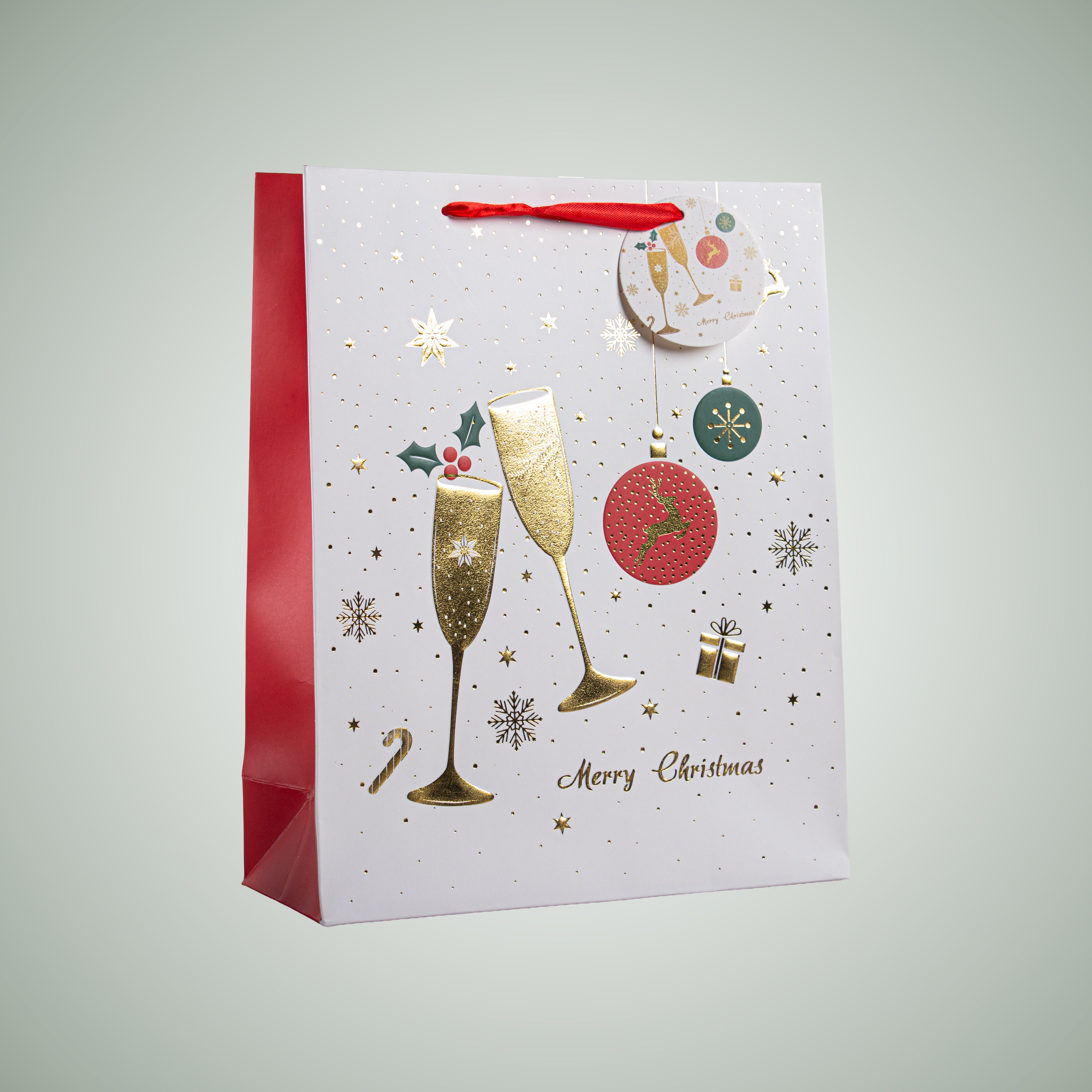 Christmas Gift Bag With Foil Detailing Merry Celebrations 26 X 10 X 32cm 1pc