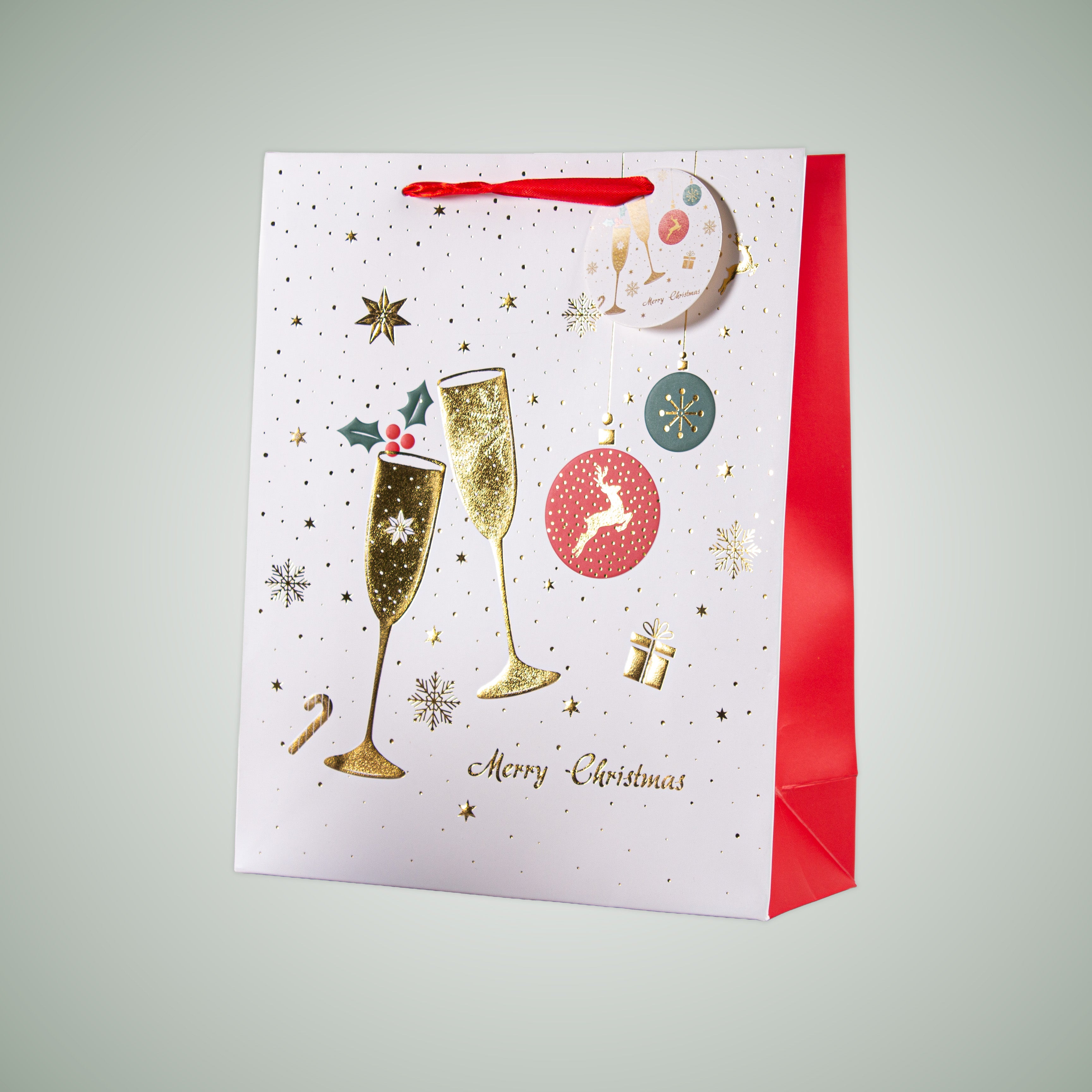 Christmas Gift Bag With Foil Detailing Merry Celebrations 26 X 10 X 32cm 1pc