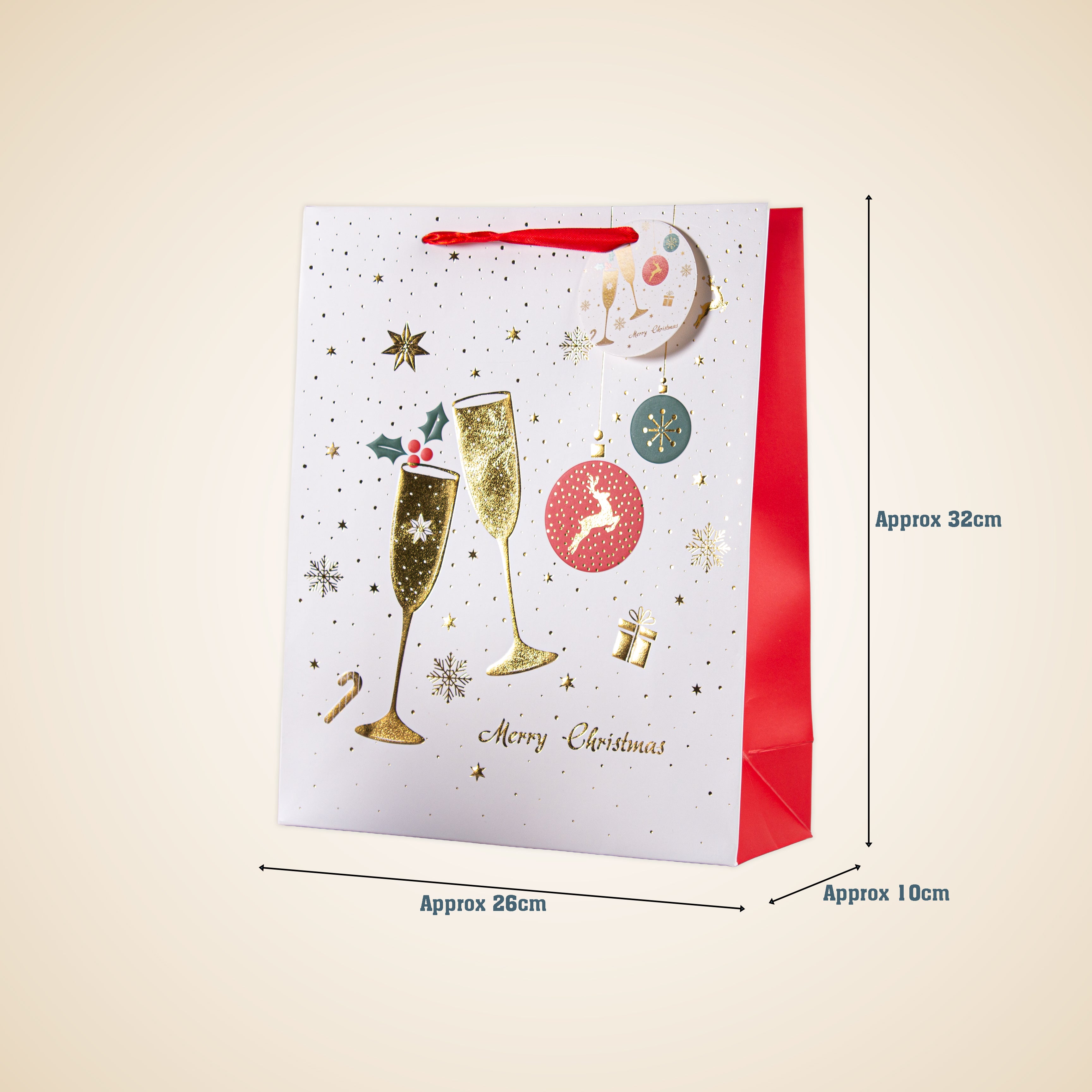 Christmas Gift Bag With Foil Detailing Merry Celebrations 26 X 10 X 32cm 1pc