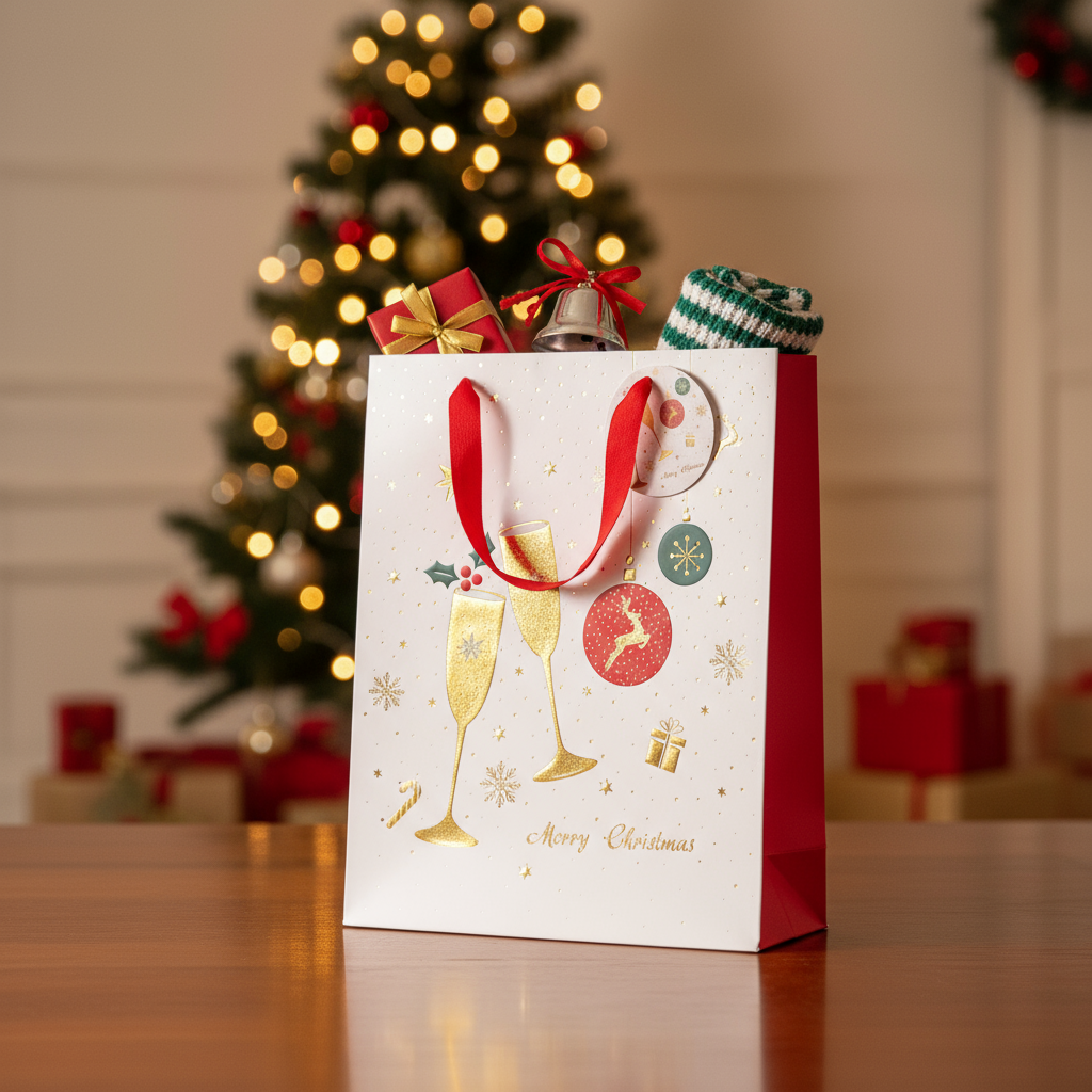 Christmas Gift Bag With Foil Detailing Merry Celebrations 26 X 10 X 32cm 1pc