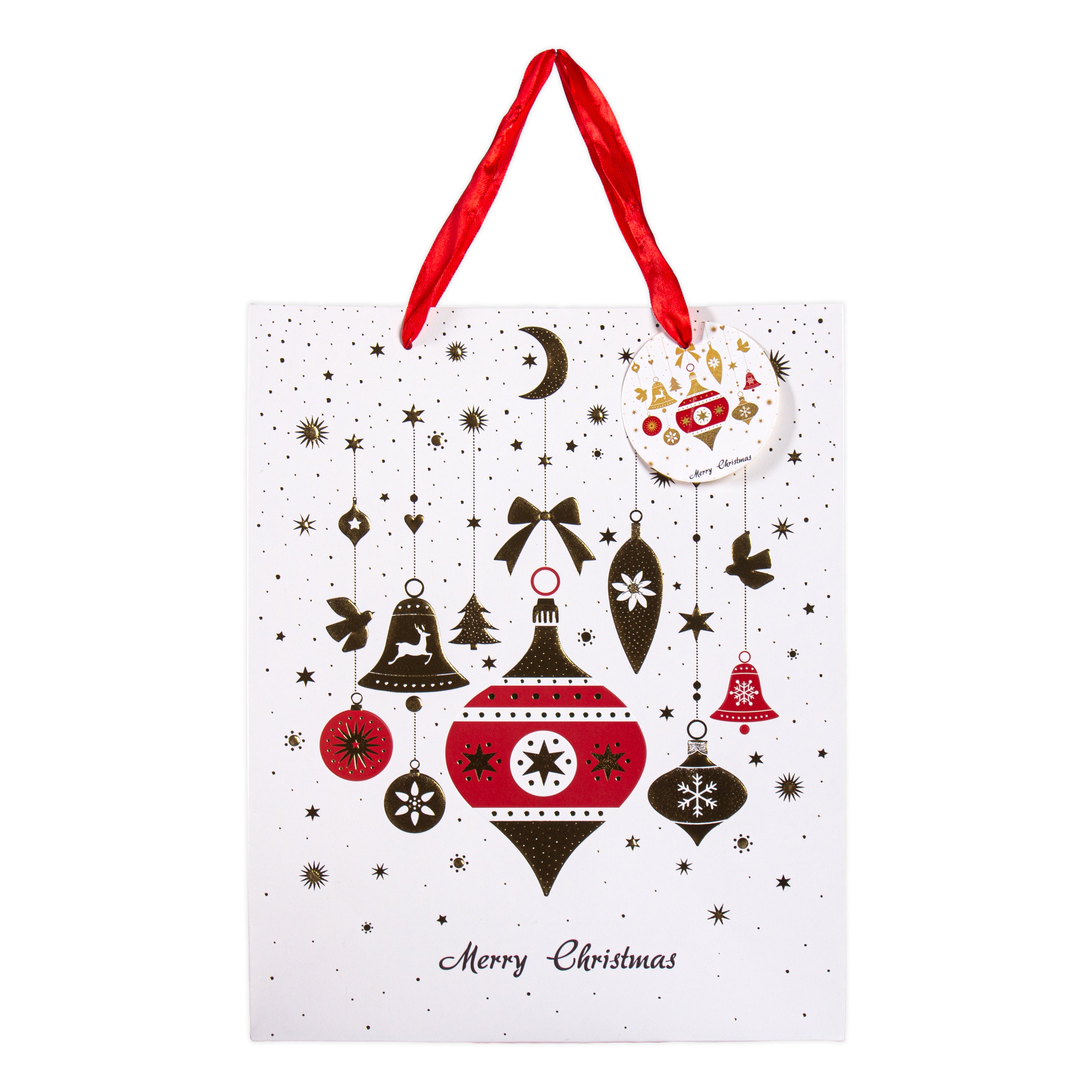 Christmas Gift Bag With Foil Detailing Festive Ornaments 26 X 10 X 32cm 1pc