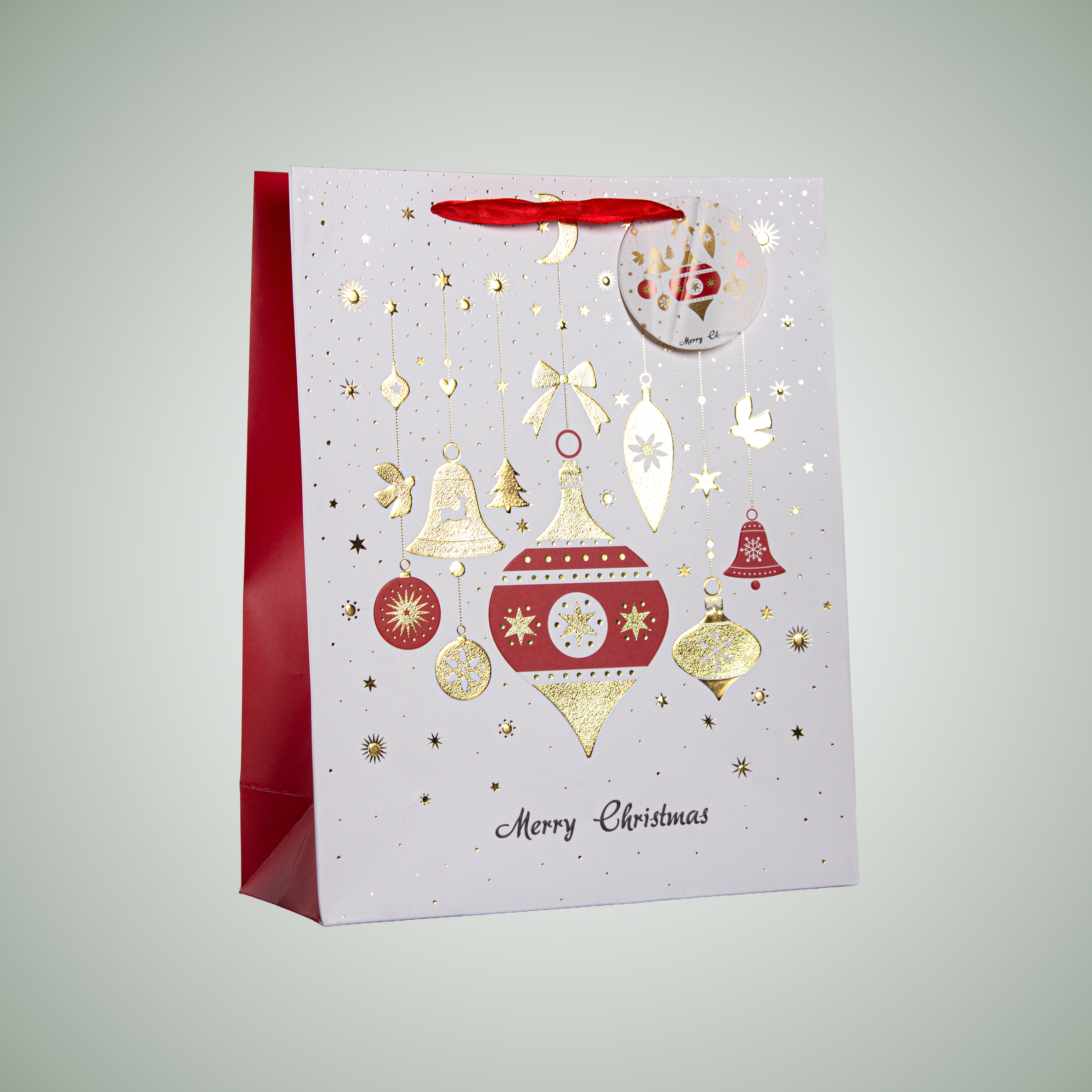 Christmas Gift Bag With Foil Detailing Festive Ornaments 26 X 10 X 32cm 1pc