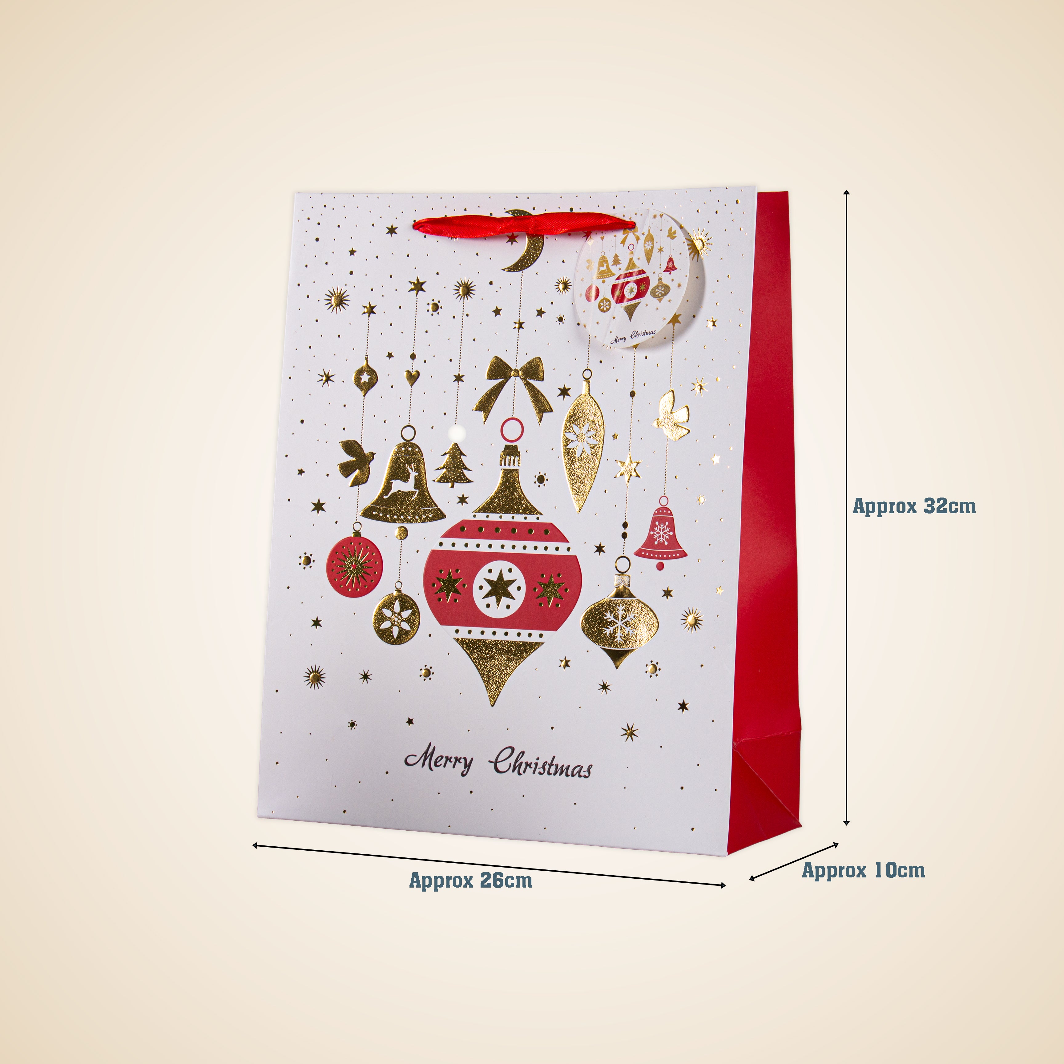 Christmas Gift Bag With Foil Detailing Festive Ornaments 26 X 10 X 32cm 1pc