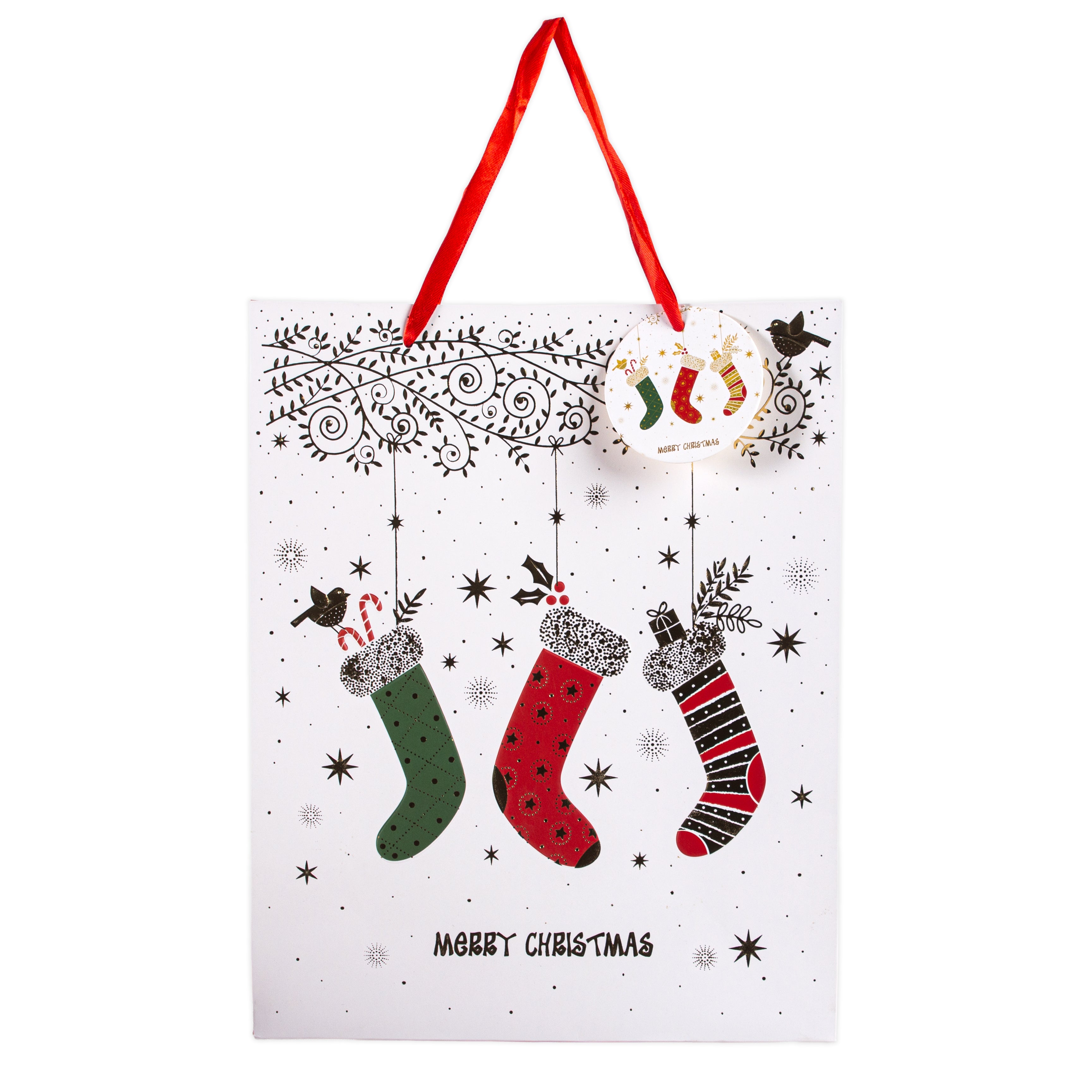 Christmas Gift Bag With Foil Detailing Festive Stockings 26 X 10 X 32cm 1pc