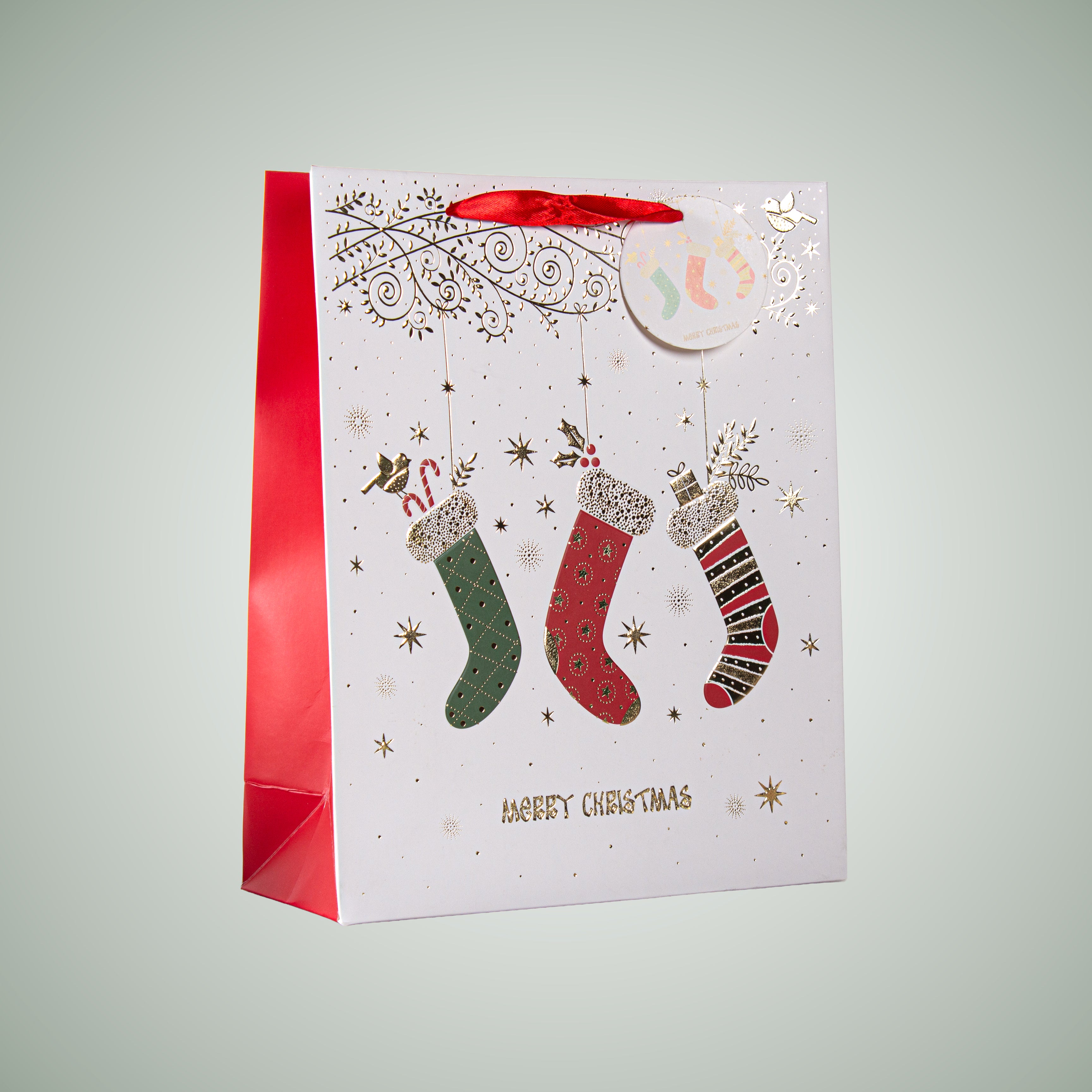 Christmas Gift Bag With Foil Detailing Festive Stockings 26 X 10 X 32cm 1pc