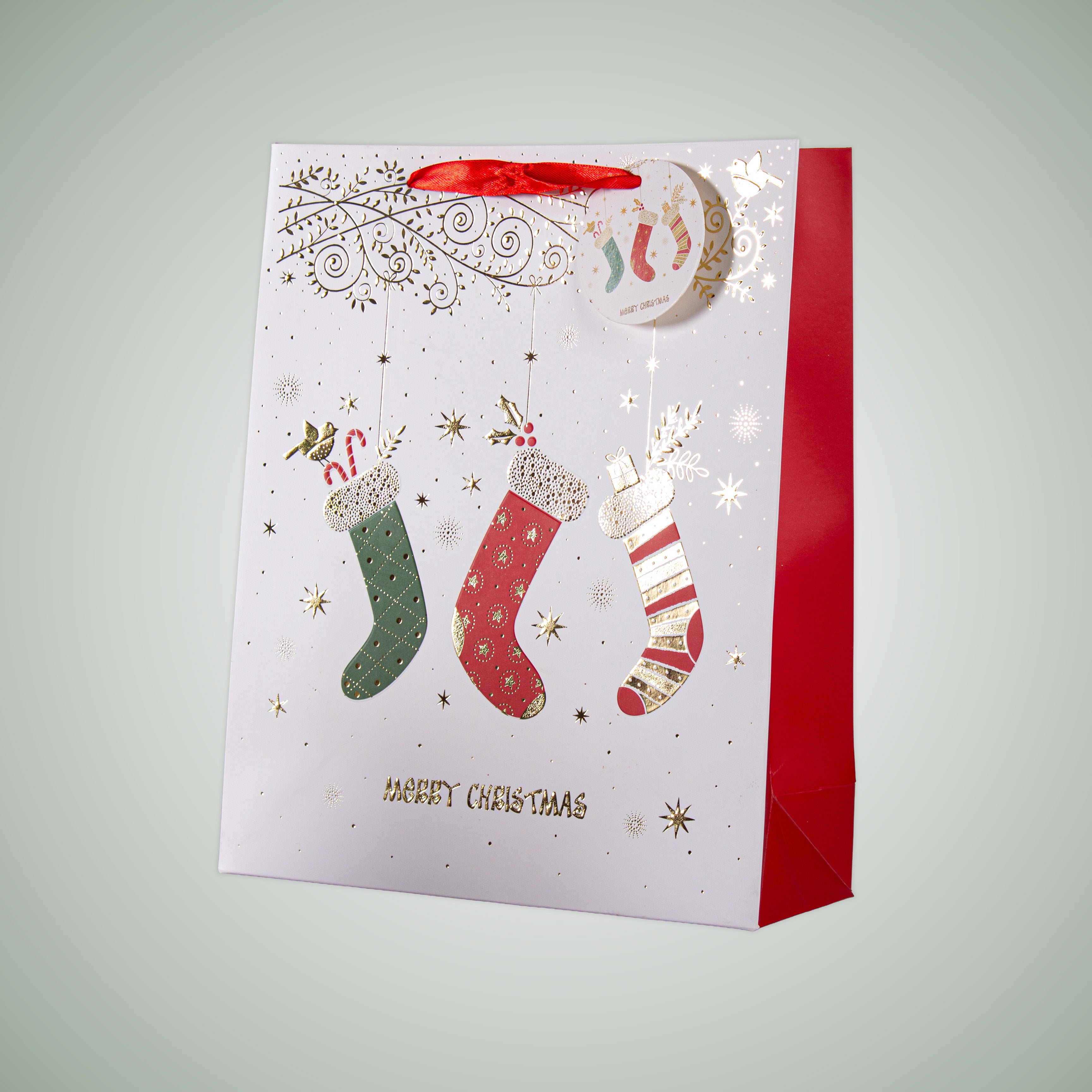 Christmas Gift Bag With Foil Detailing Festive Stockings 26 X 10 X 32cm 1pc