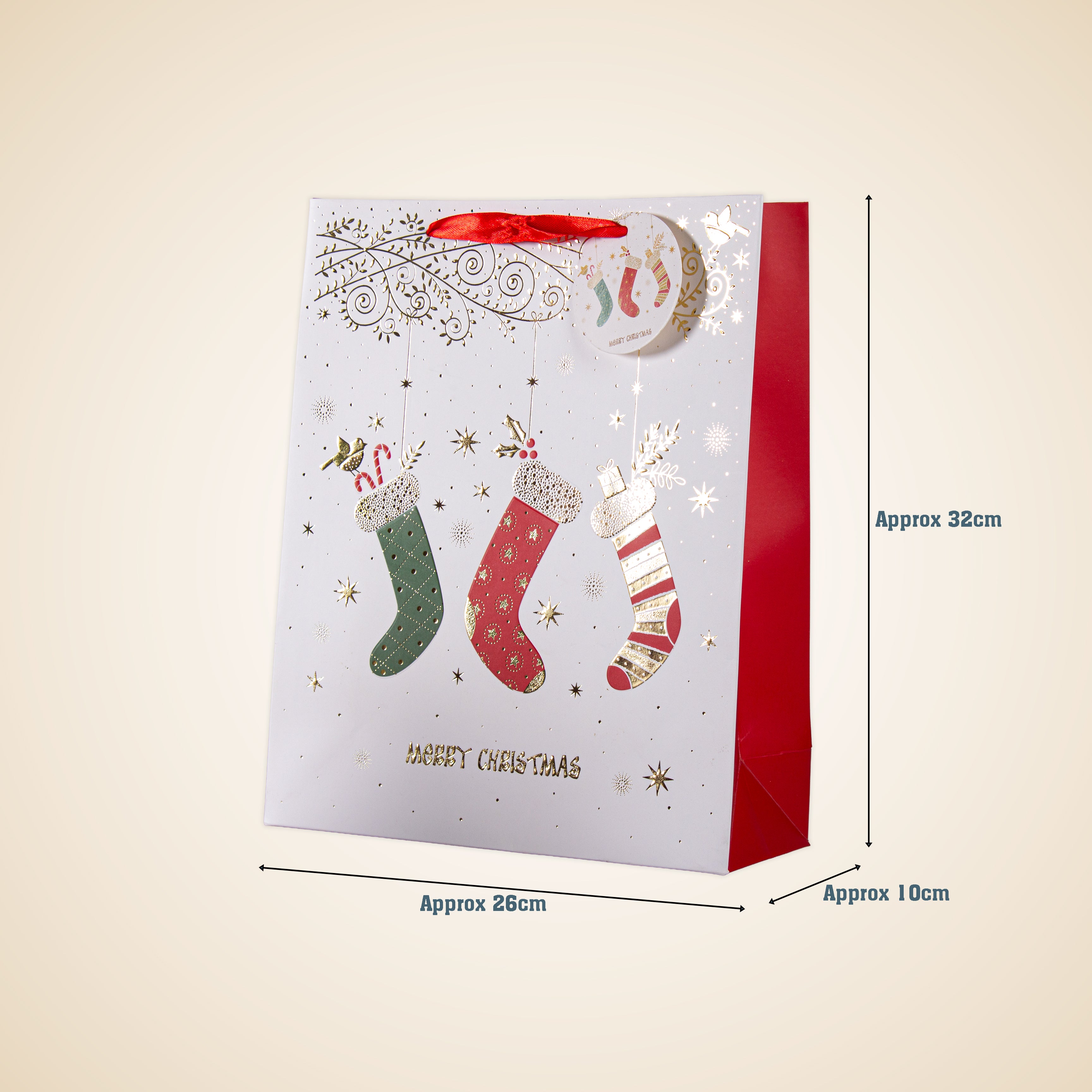 Christmas Gift Bag With Foil Detailing Festive Stockings 26 X 10 X 32cm 1pc