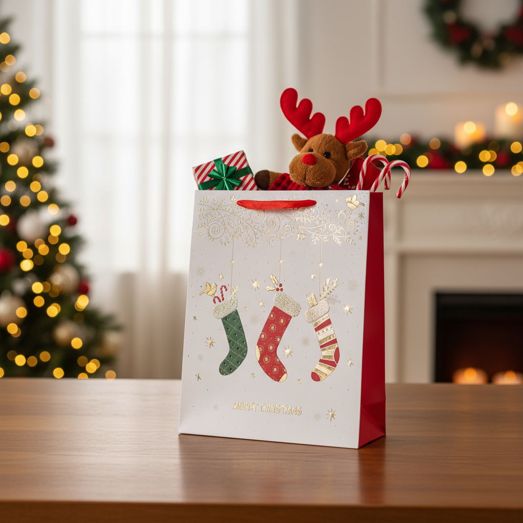 Christmas Gift Bag With Foil Detailing Festive Stockings 26 X 10 X 32cm 1pc