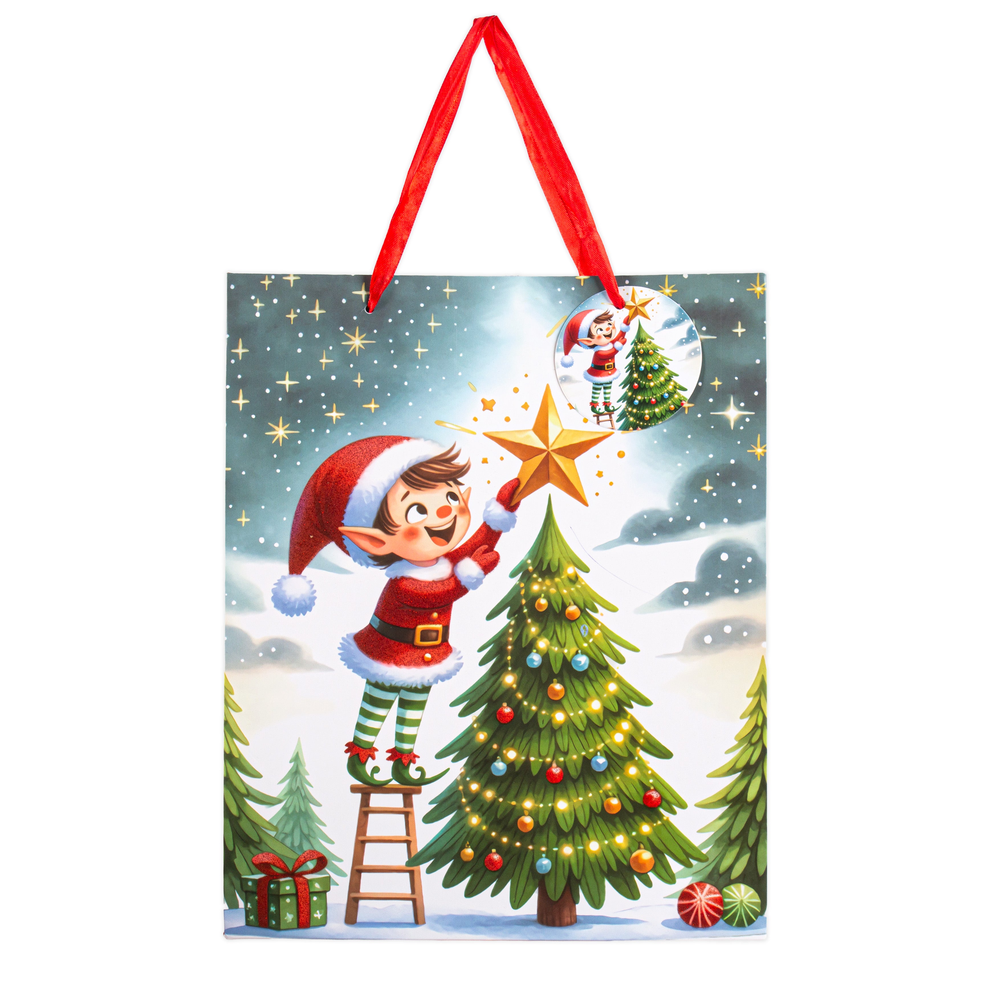 Christmas Gift Bag With Glitter Festive Elf 26 X 10 X 32cm 1pc