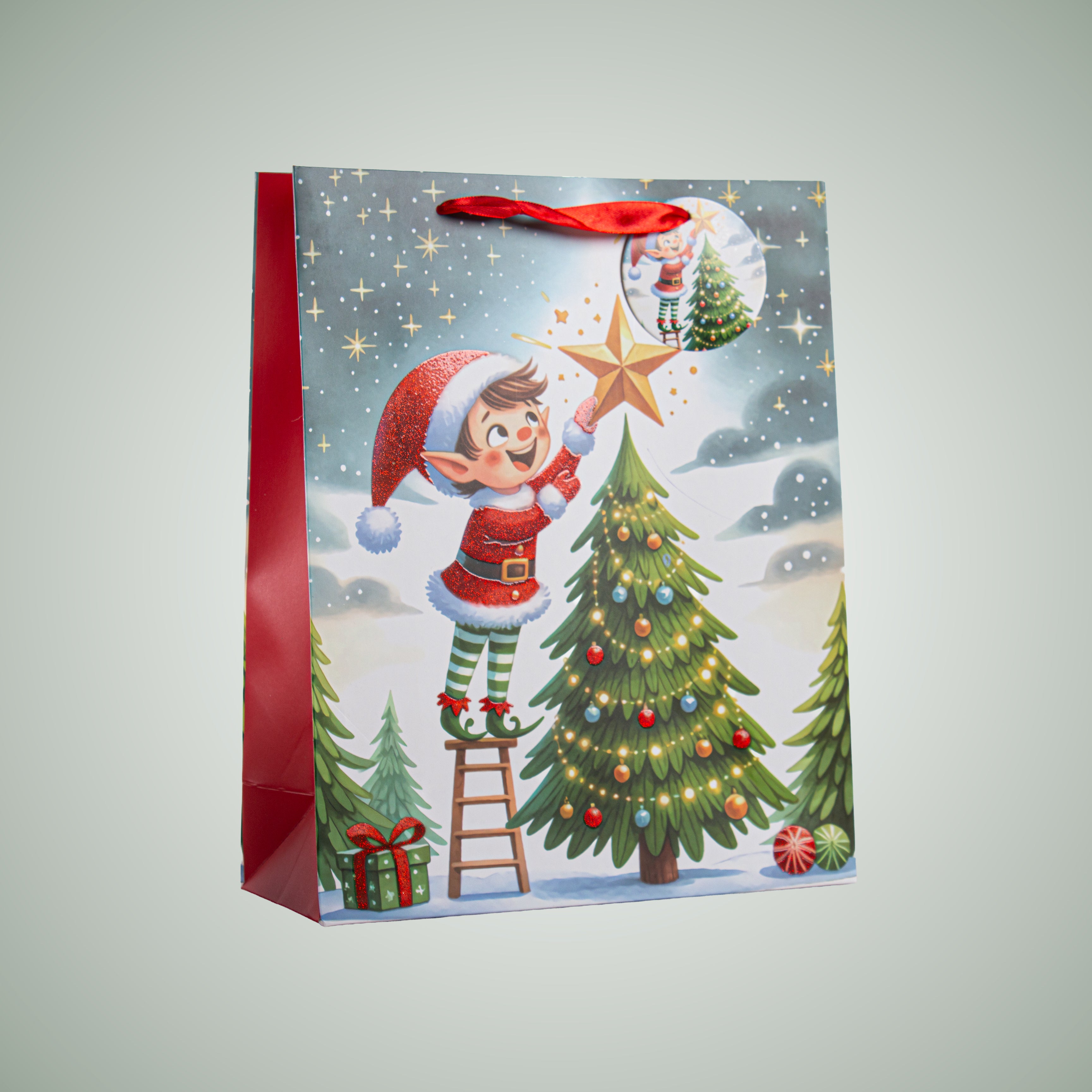 Christmas Gift Bag With Glitter Festive Elf 26 X 10 X 32cm 1pc