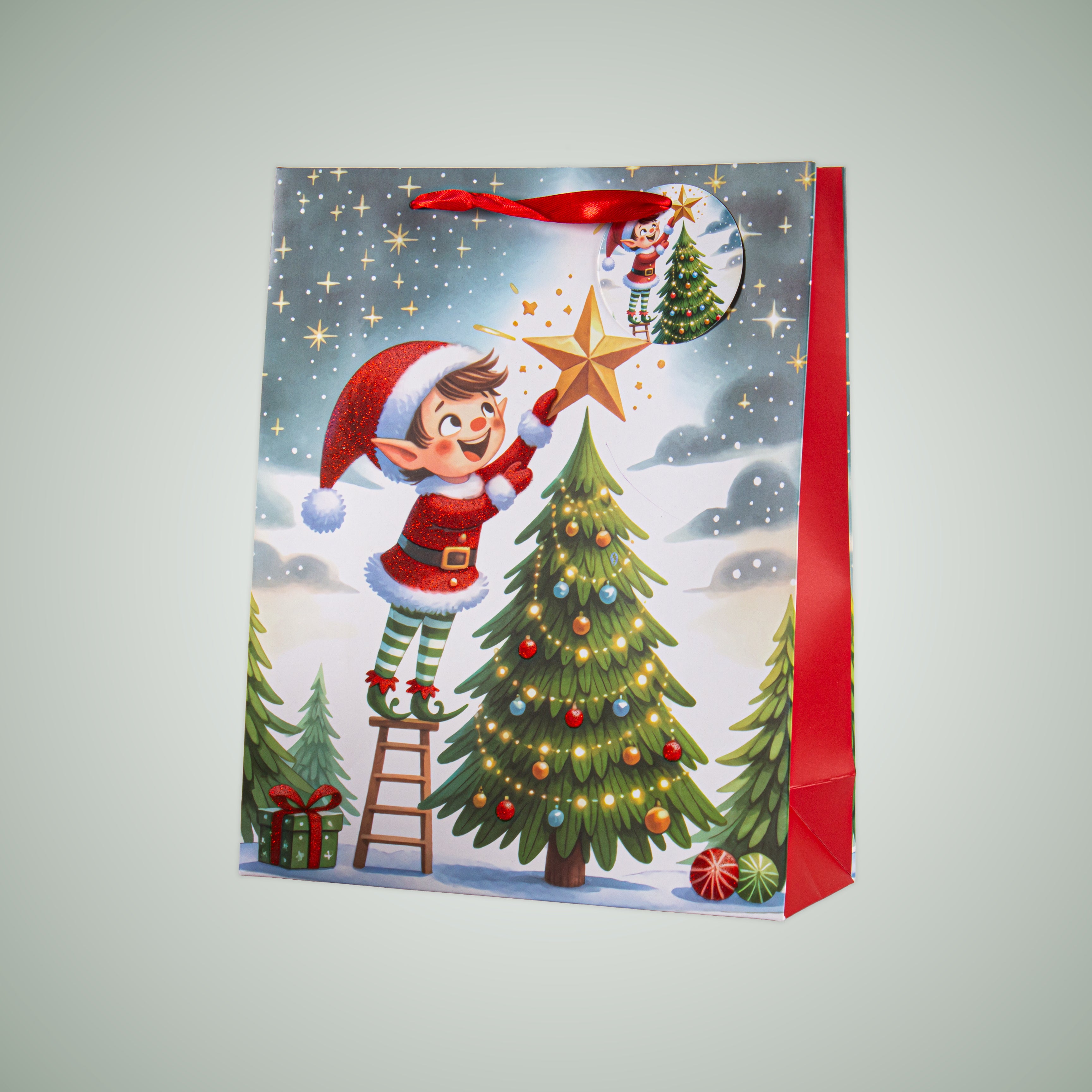 Christmas Gift Bag With Glitter Festive Elf 26 X 10 X 32cm 1pc