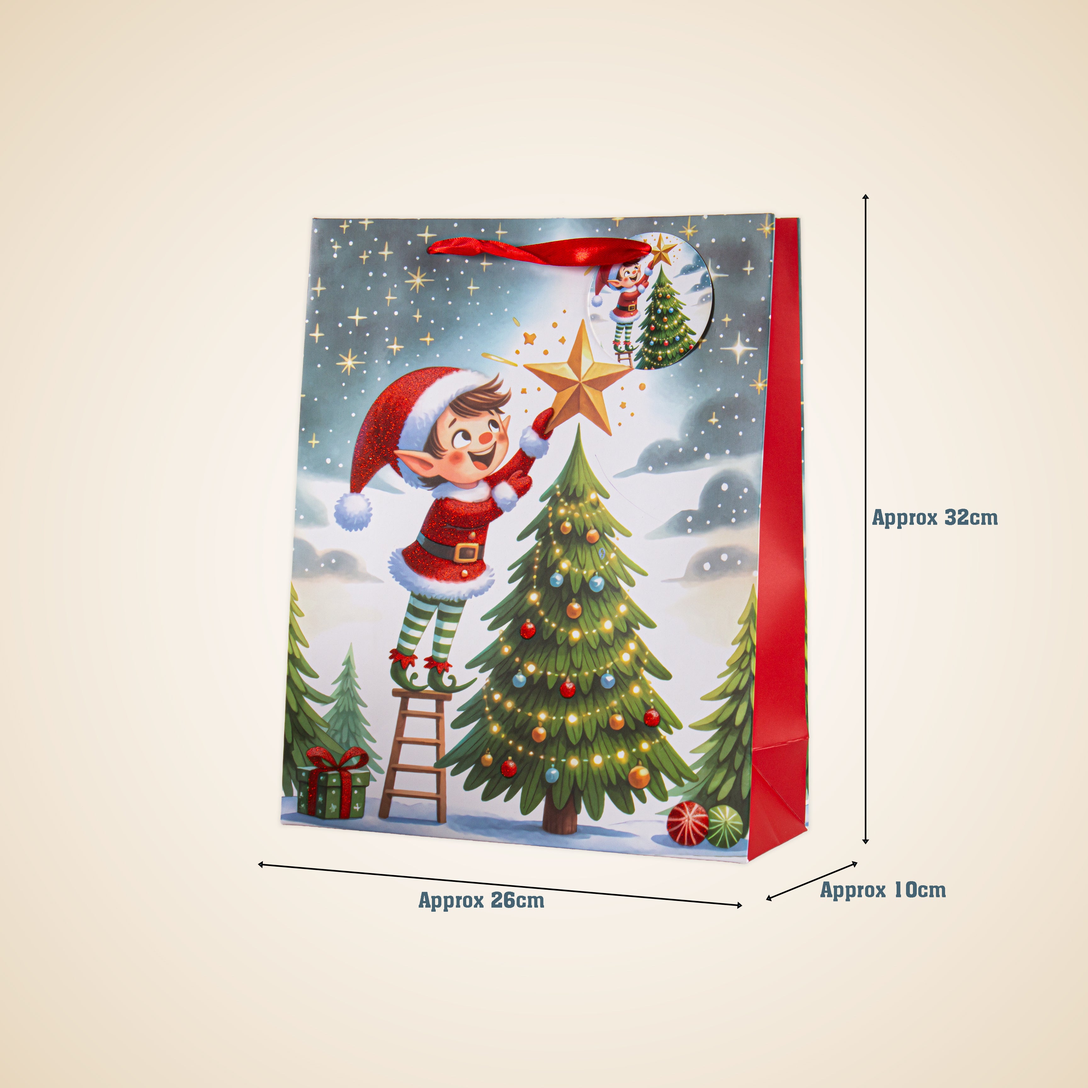 Christmas Gift Bag With Glitter Festive Elf 26 X 10 X 32cm 1pc