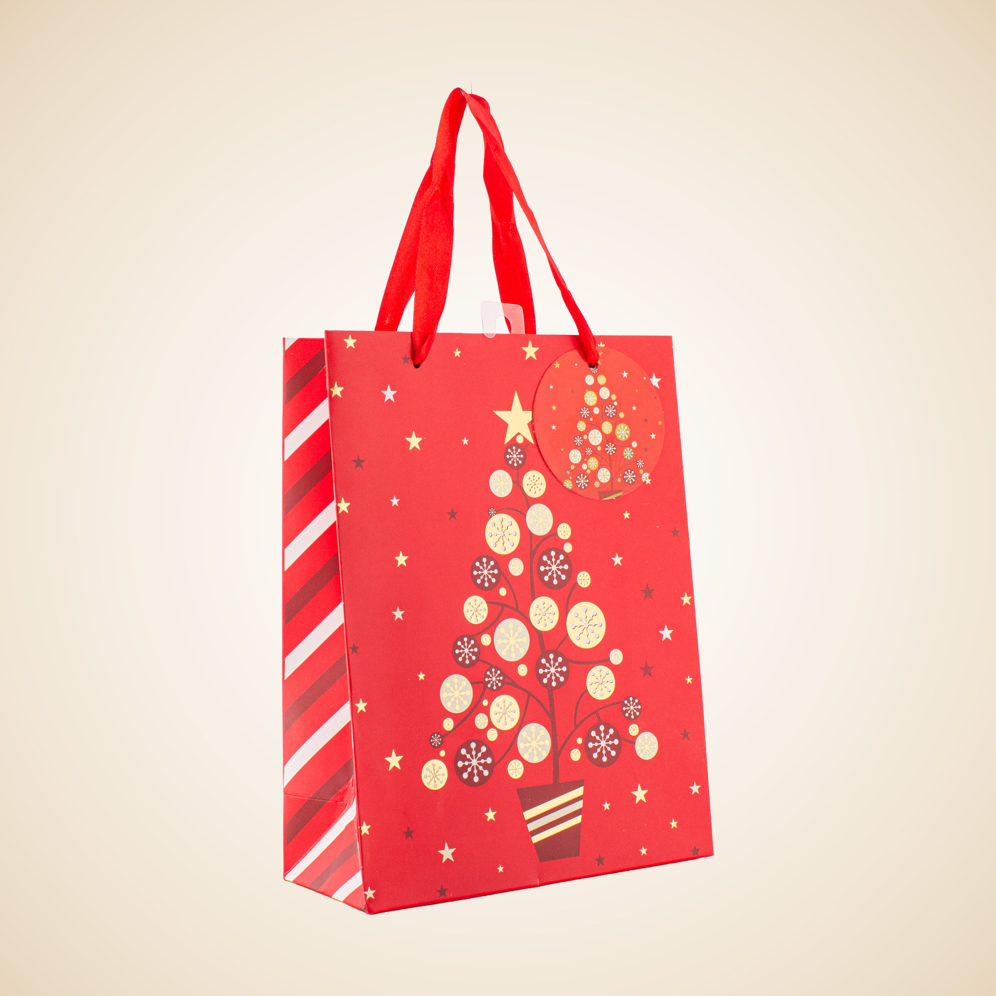 Christmas Gift Bag With Gold Foil Detailing Festive Tree 26 X 10 X 32cm 1pc