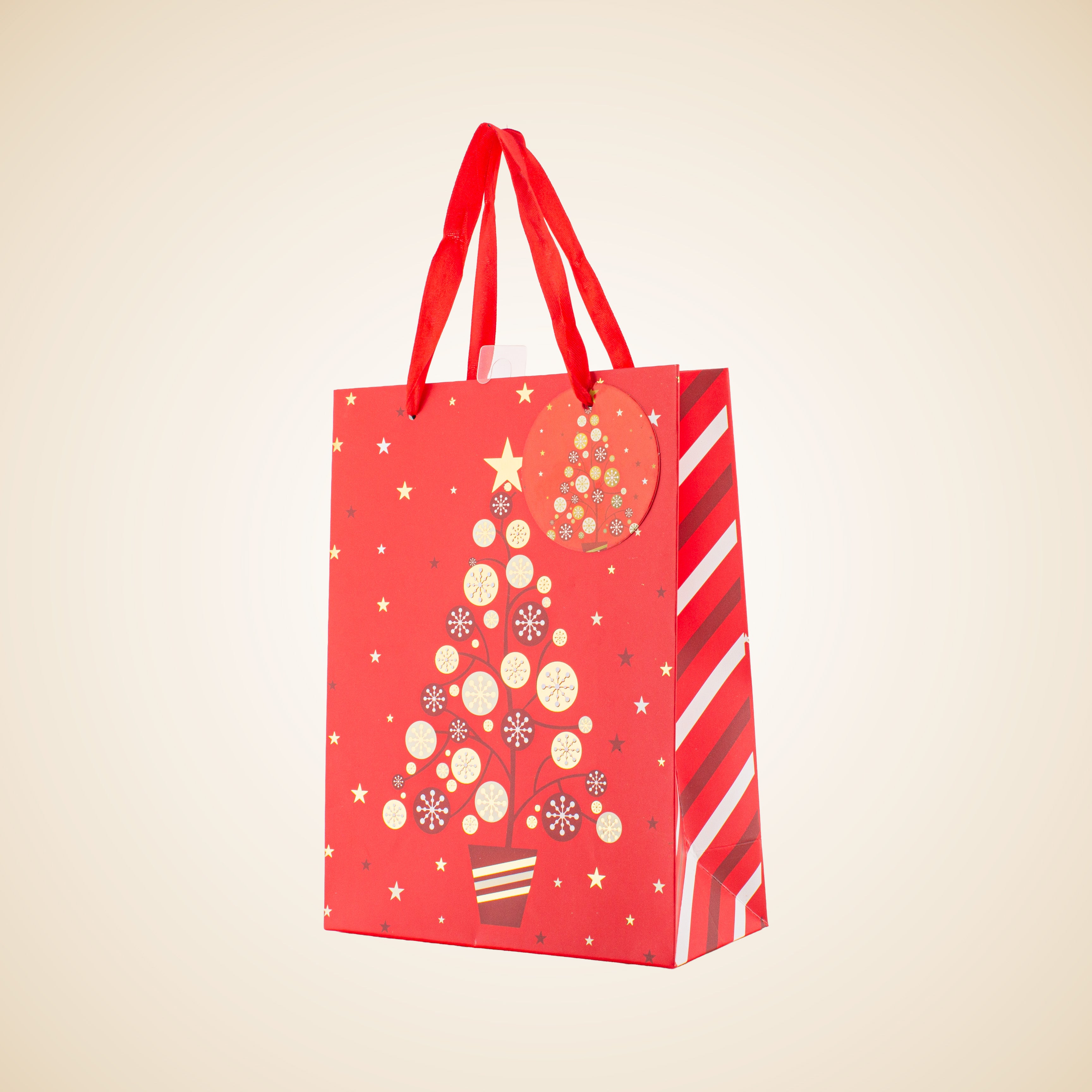 Christmas Gift Bag With Gold Foil Detailing Festive Tree 26 X 10 X 32cm 1pc