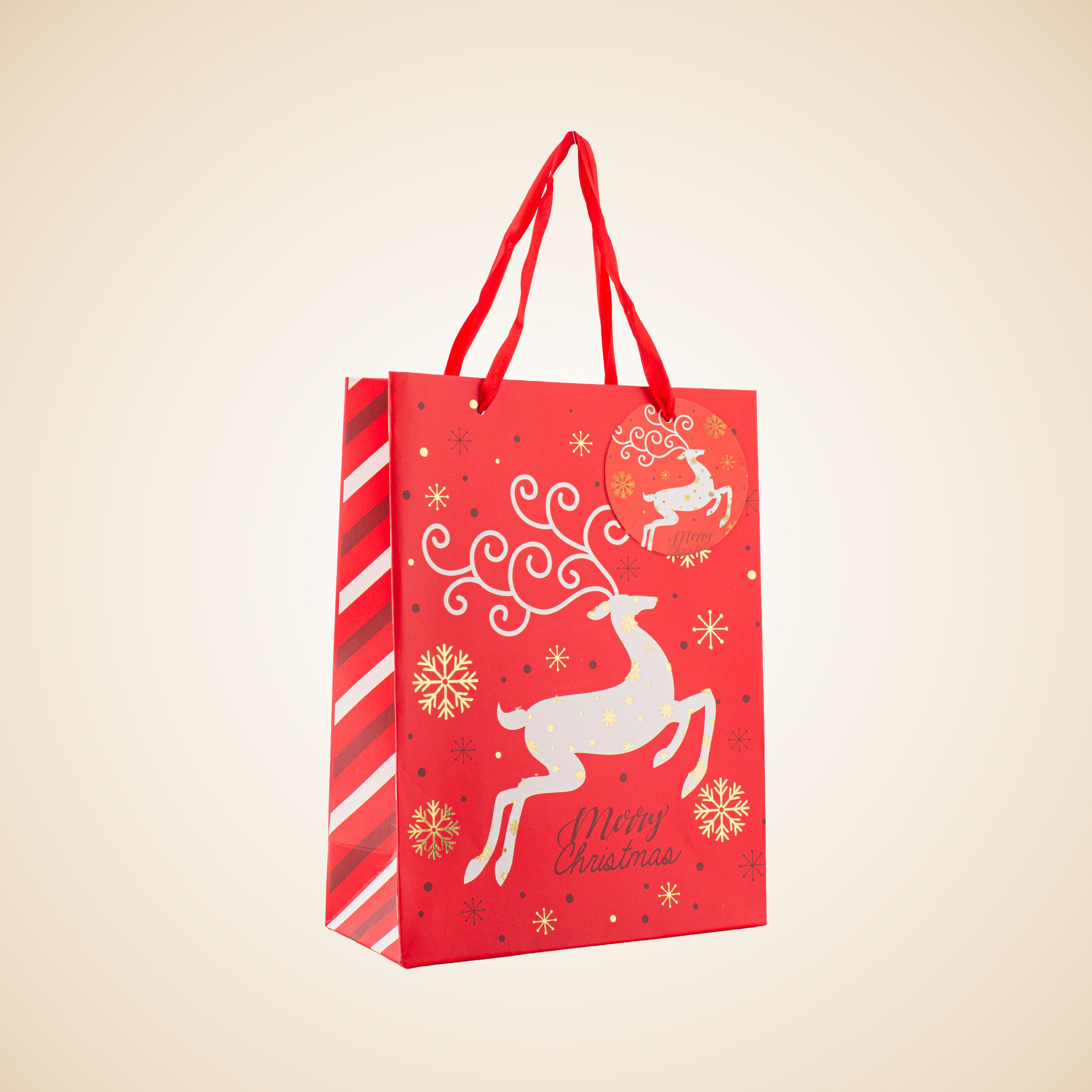 Christmas Gift Bag With Gold Foil Detailing Reindeer 26 X 10 X 32cm 1pc