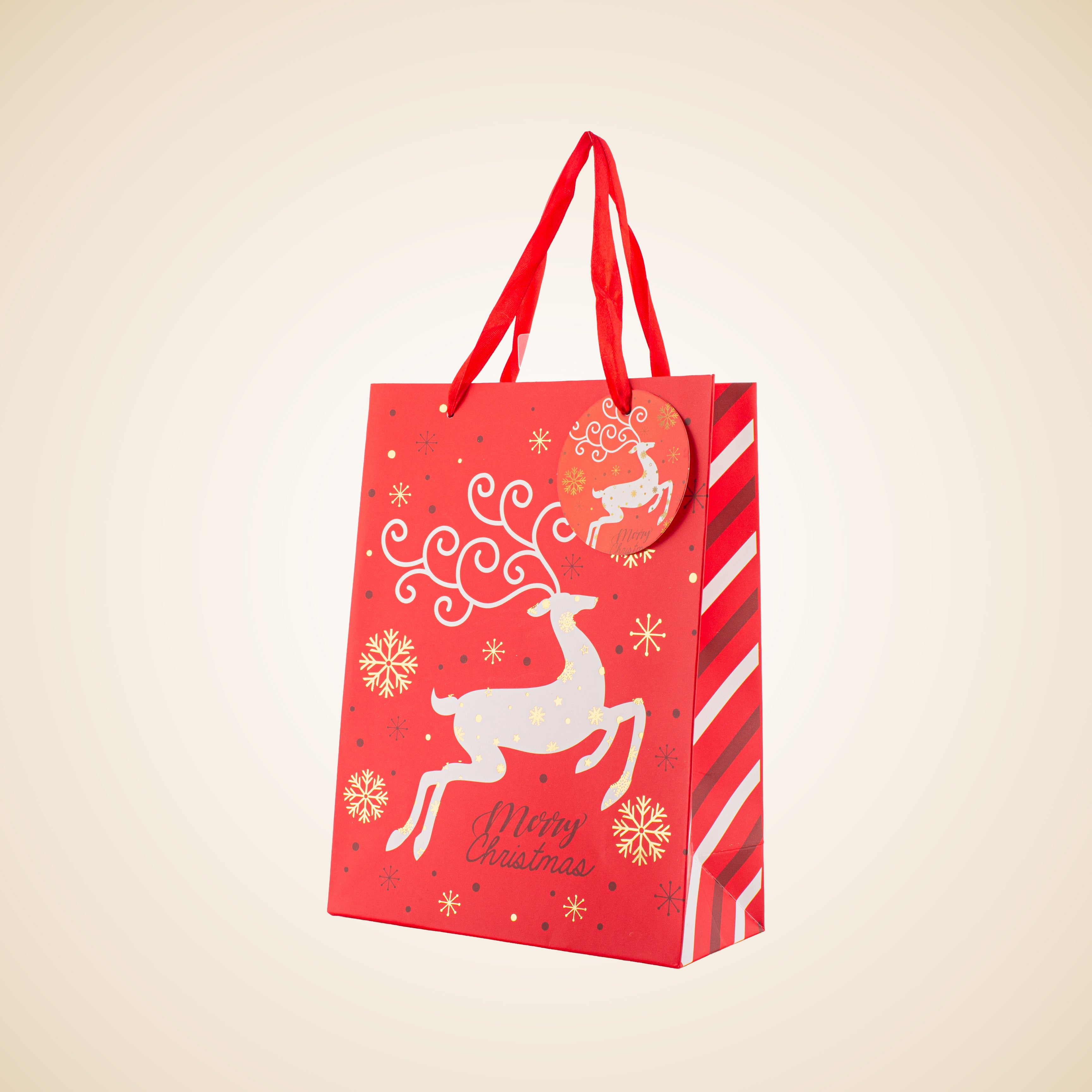 Christmas Gift Bag With Gold Foil Detailing Reindeer 26 X 10 X 32cm 1pc